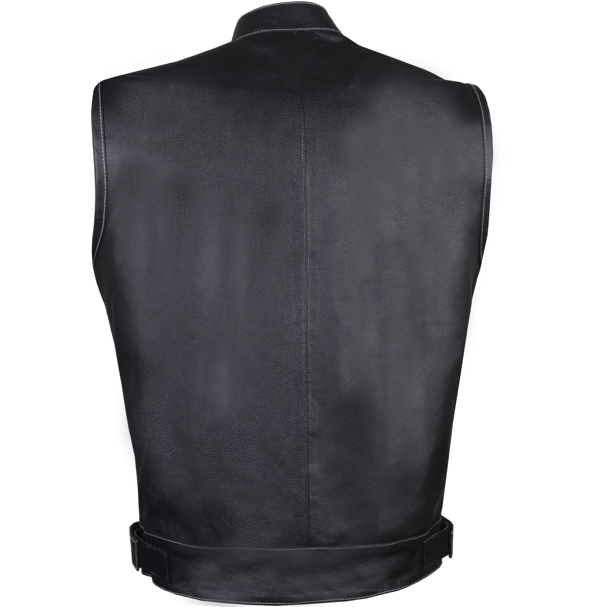Soa Men 'S Premium Leather Motorcycle Vest With Biker Club Concealed Carry Gun Pockets W/Armor Flannel White Xl