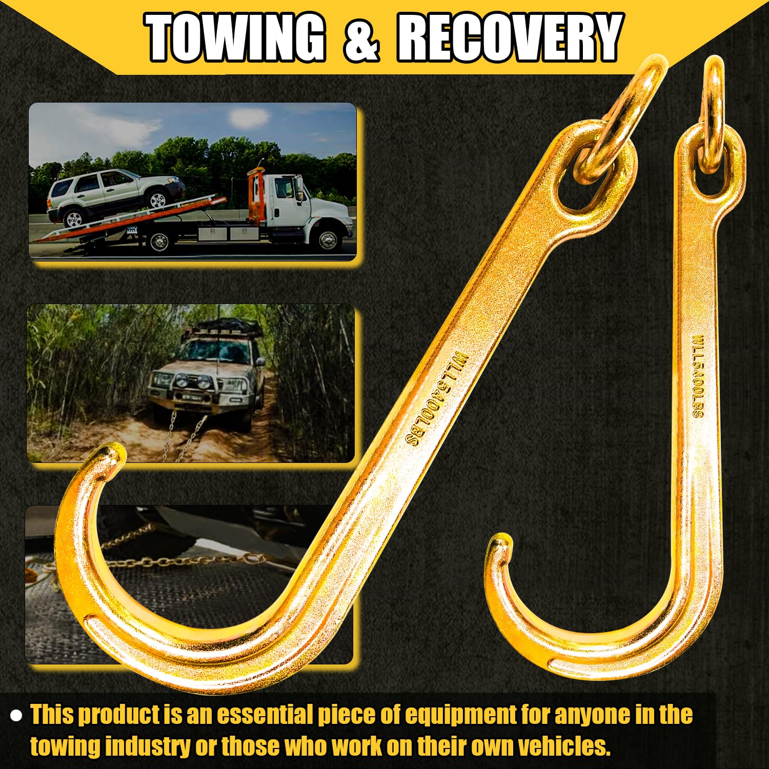 Yatointo Pair Of 15'' J Hooks For Towing - G70 Steel With Chain Links, 5400 Lb Capacity - Heavy Duty Tow Hook Fits Tractors, Tra