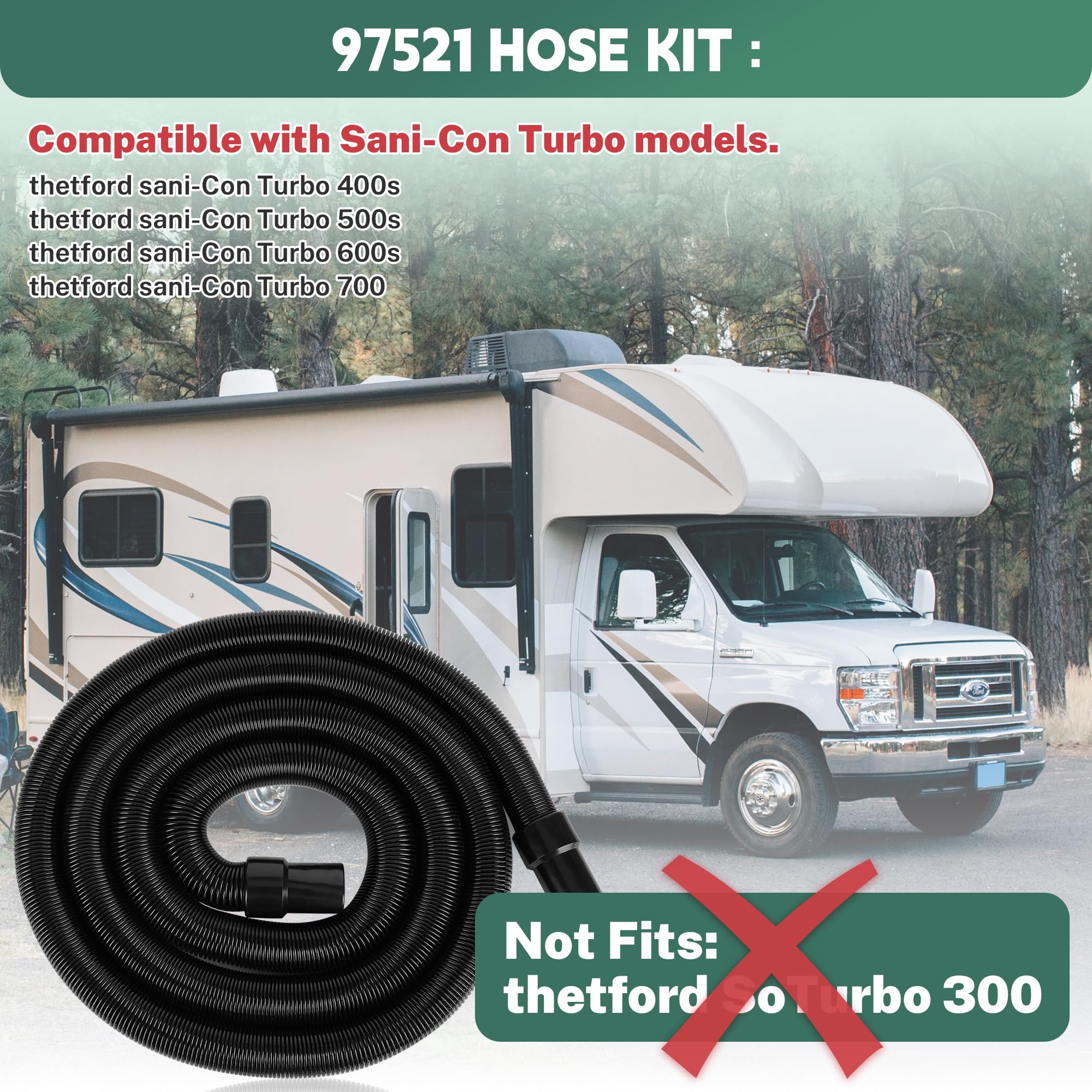 Ustinian RV Macerator Hose Kit, 33FT 1.5" Black Sewage Hose, Quick-Connect Fittings, Model YUS-PCS002-BK