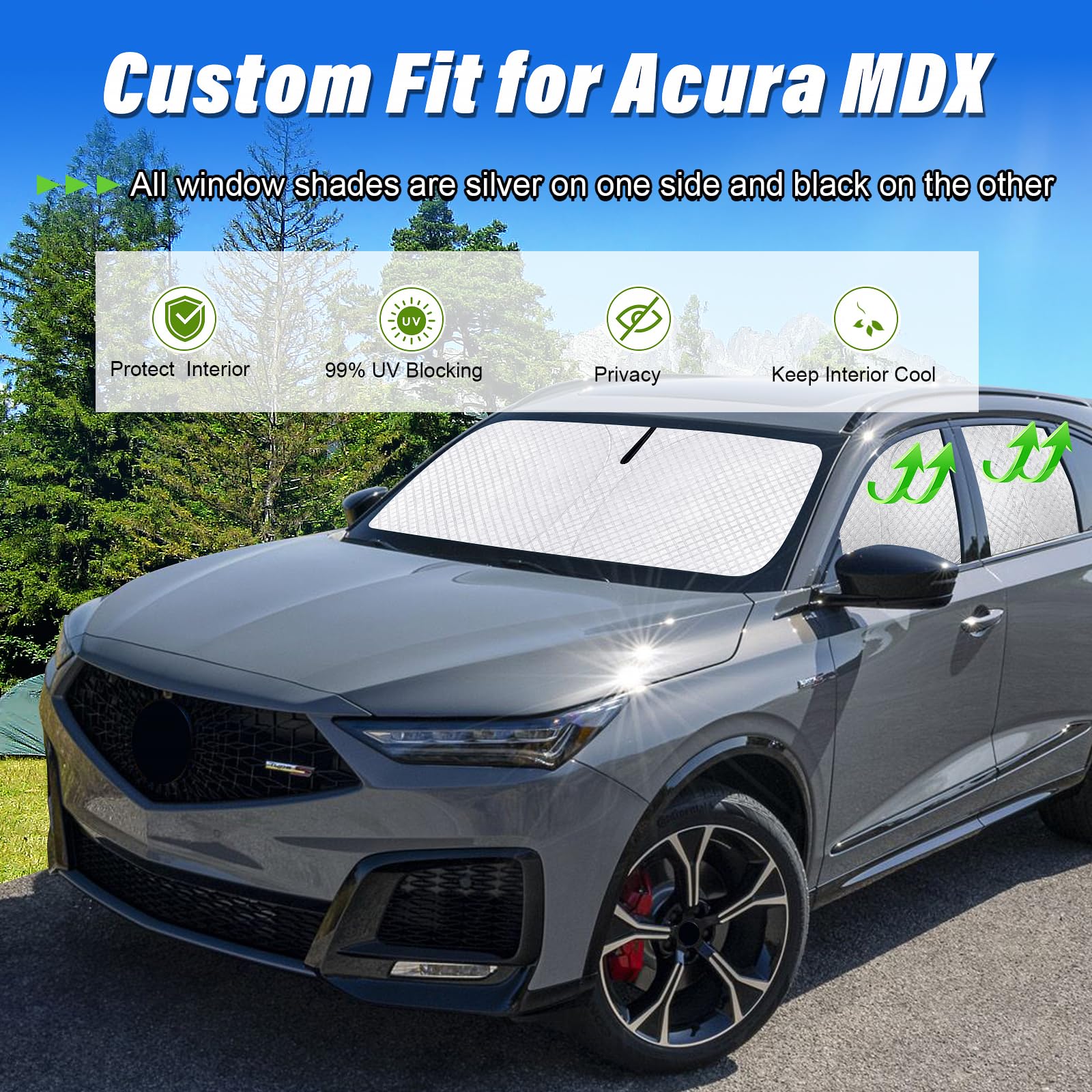 Kmf Windshield Sun Shade Replacement For Acura Mdx Accessories 2021-2024, Side Window Sun Shade Cover Sun Visor Shield Cover, Re