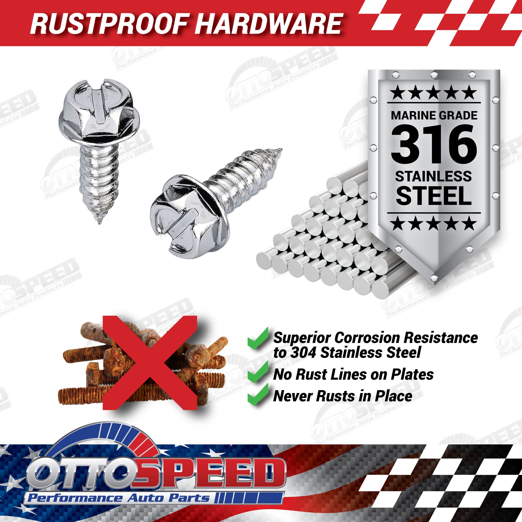 License Plate Screw Kit - Chrome, Oem Style Fasteners With Nylon Screw Retainers For Mounting Front & Back License Plates On Car