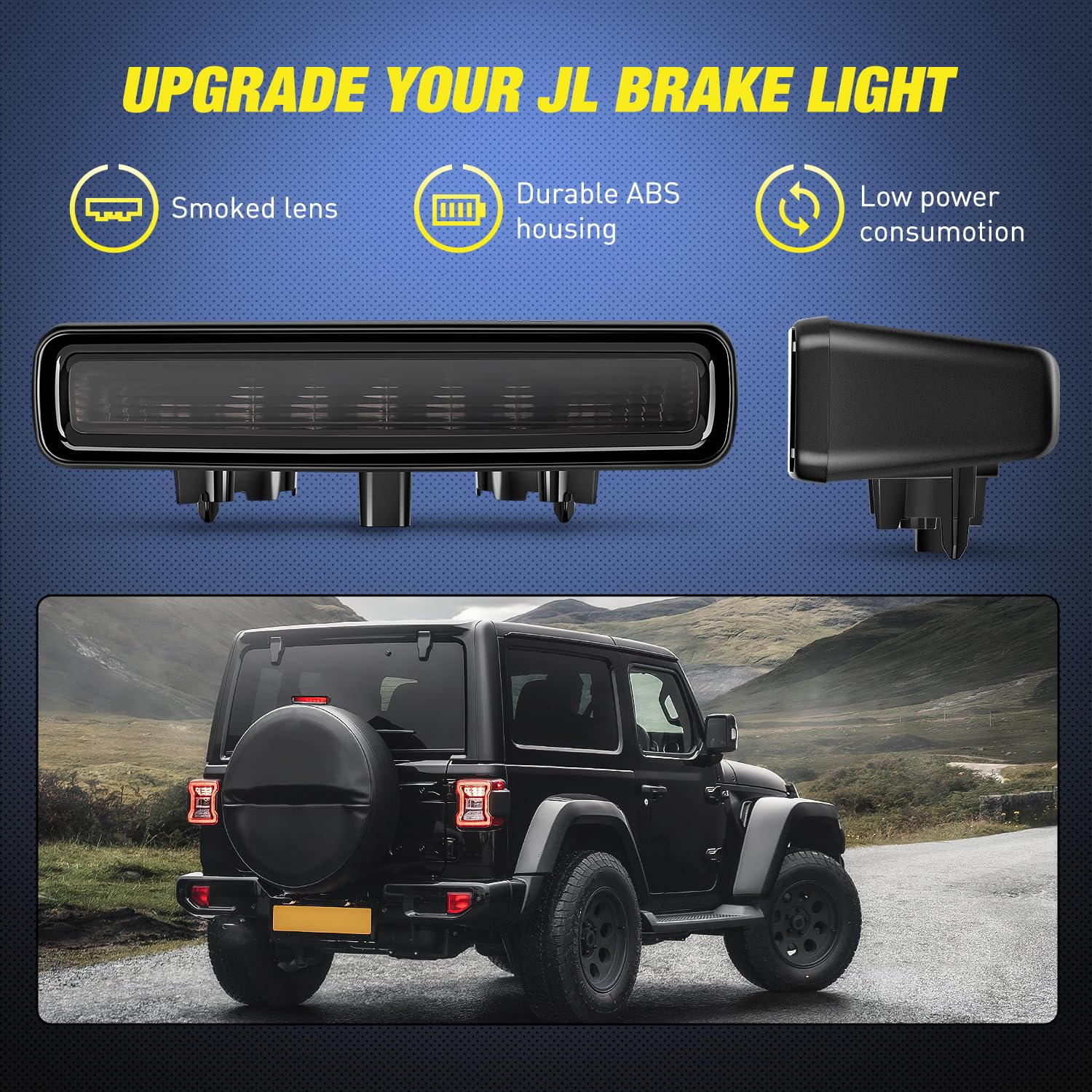 Nilight Third Brake Light Tail High Mount Stop Lights Replacement For 2018-2023 Wrangler Jl Accessories Led Lamp With Smoked Len