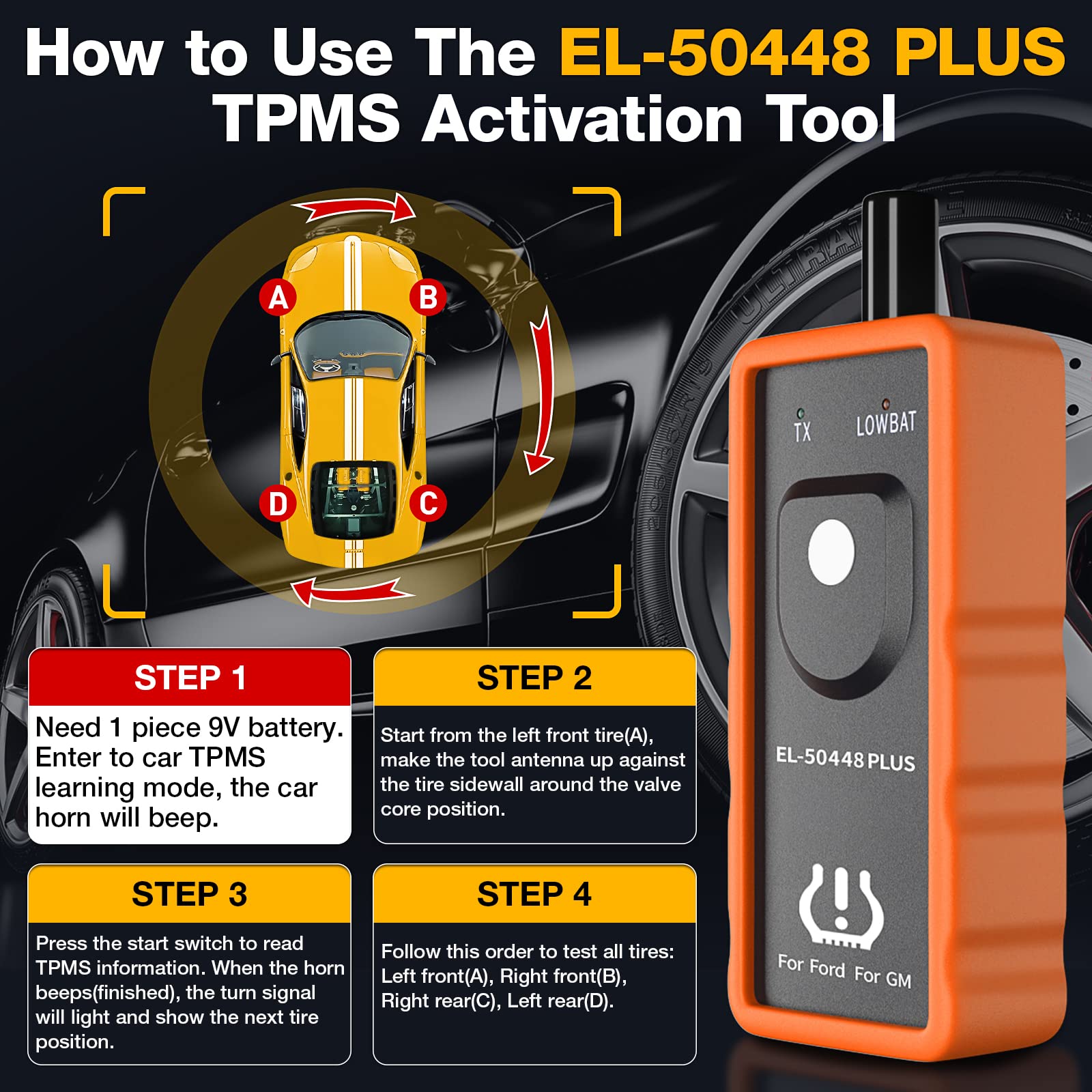 Kingbolen El-50448 Plus Tpms Relearn Tool For Ford For Gm Automotive Tire Pressure Monitor Sensor 315/433 Mhz Reset Tool, 2 In 1