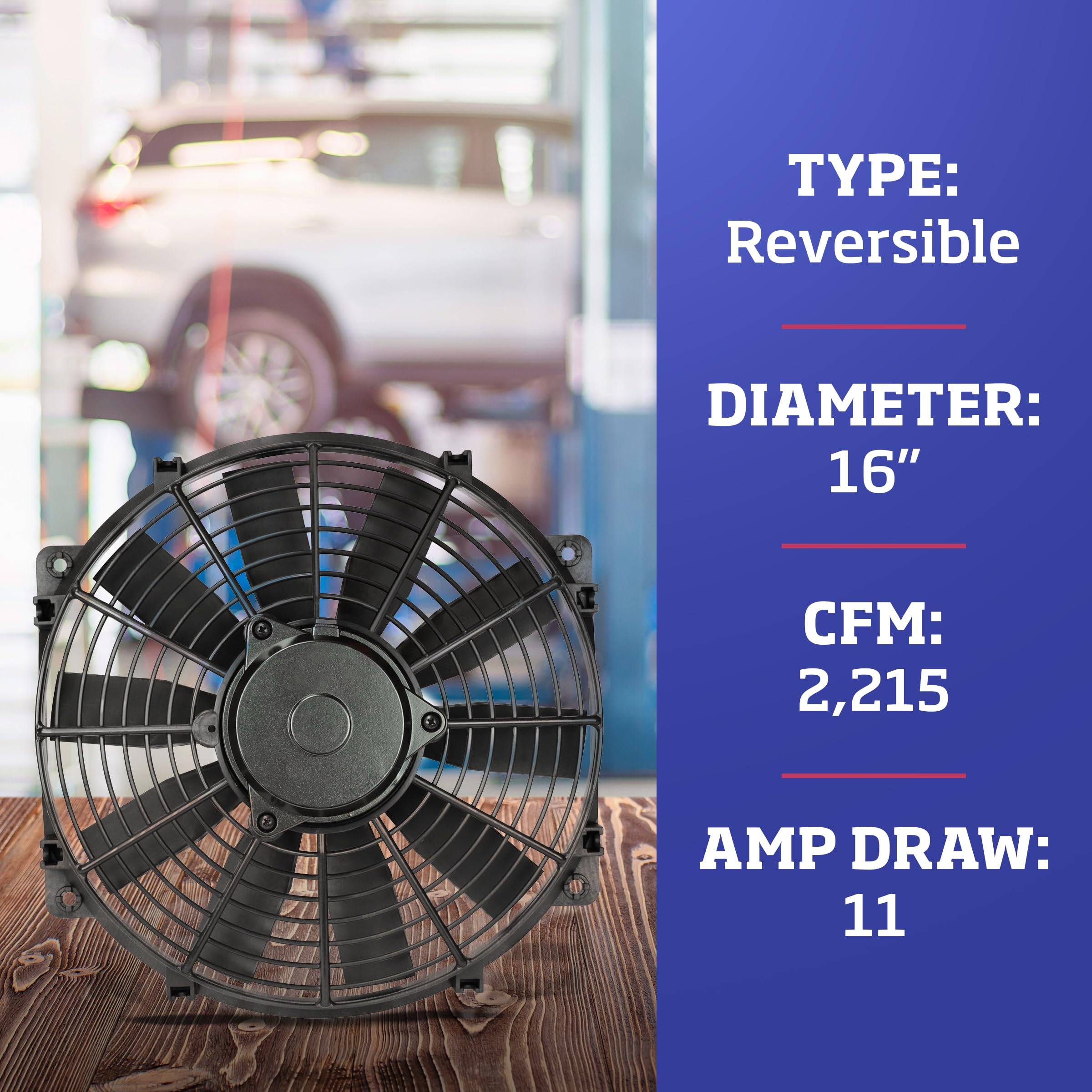 Flex-A-Lite Trimline Reversible Electric Fan, Pusher-Puller Fan (116), Car Accessories, 16 Inches Black