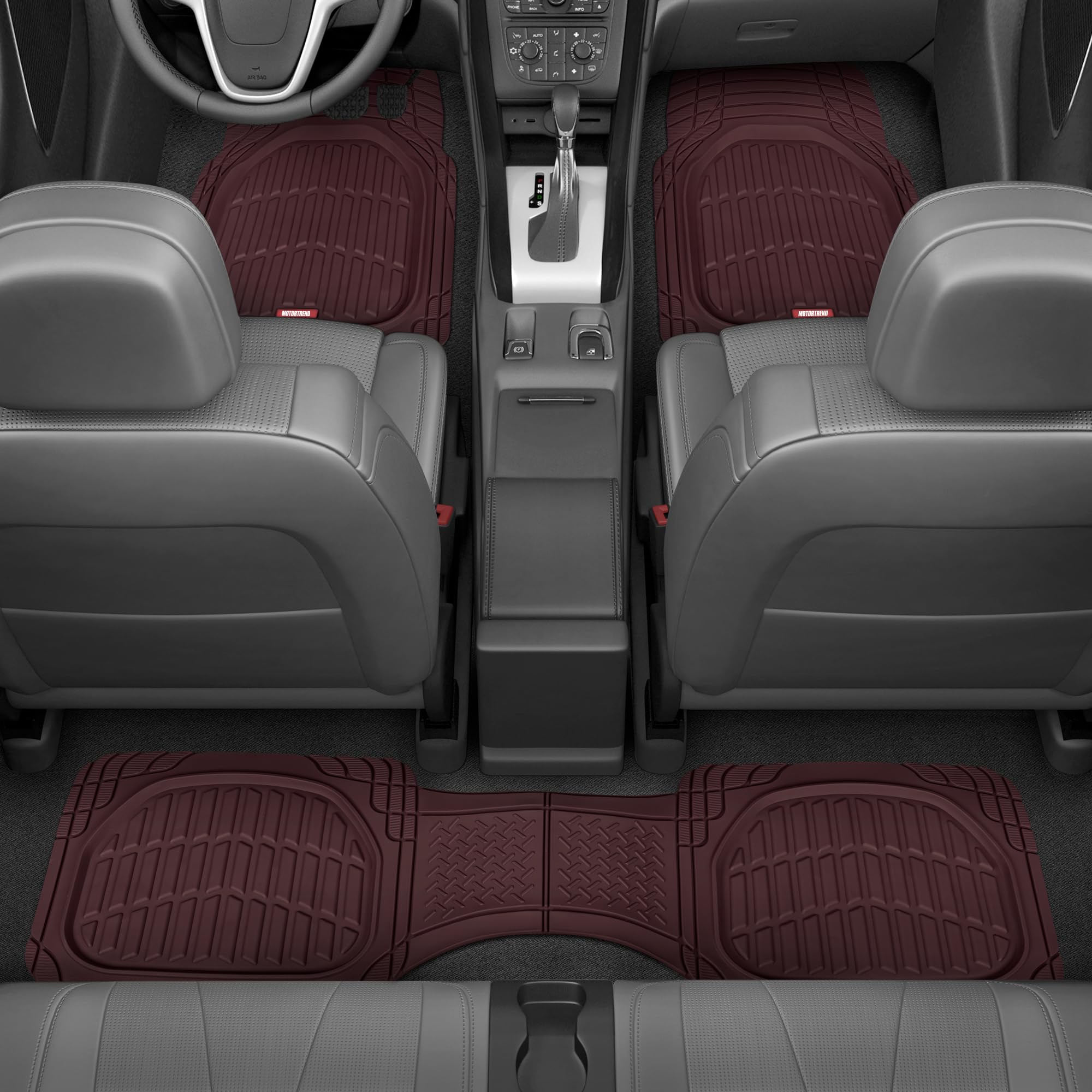 Motor Trend FlexTough Burgundy Deep Dish Floor Mats, Waterproof Rubber, Model 923-BD, Trim-To-Fit for Cars, Trucks, SUVs