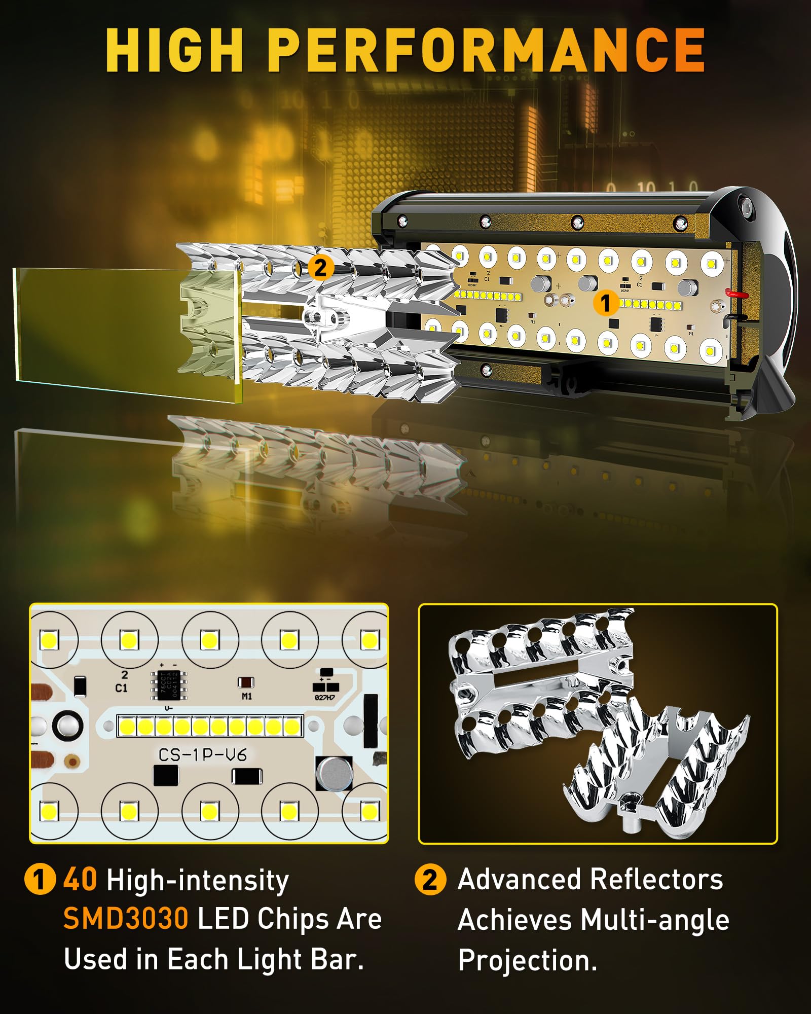 Naoevo 7 Inch Yellow Led Light Bar, 240W 24,000Lm Led Pods/Off Road/Fog/Driving Lights With Spot Flood Combo For Truck Boat Utv