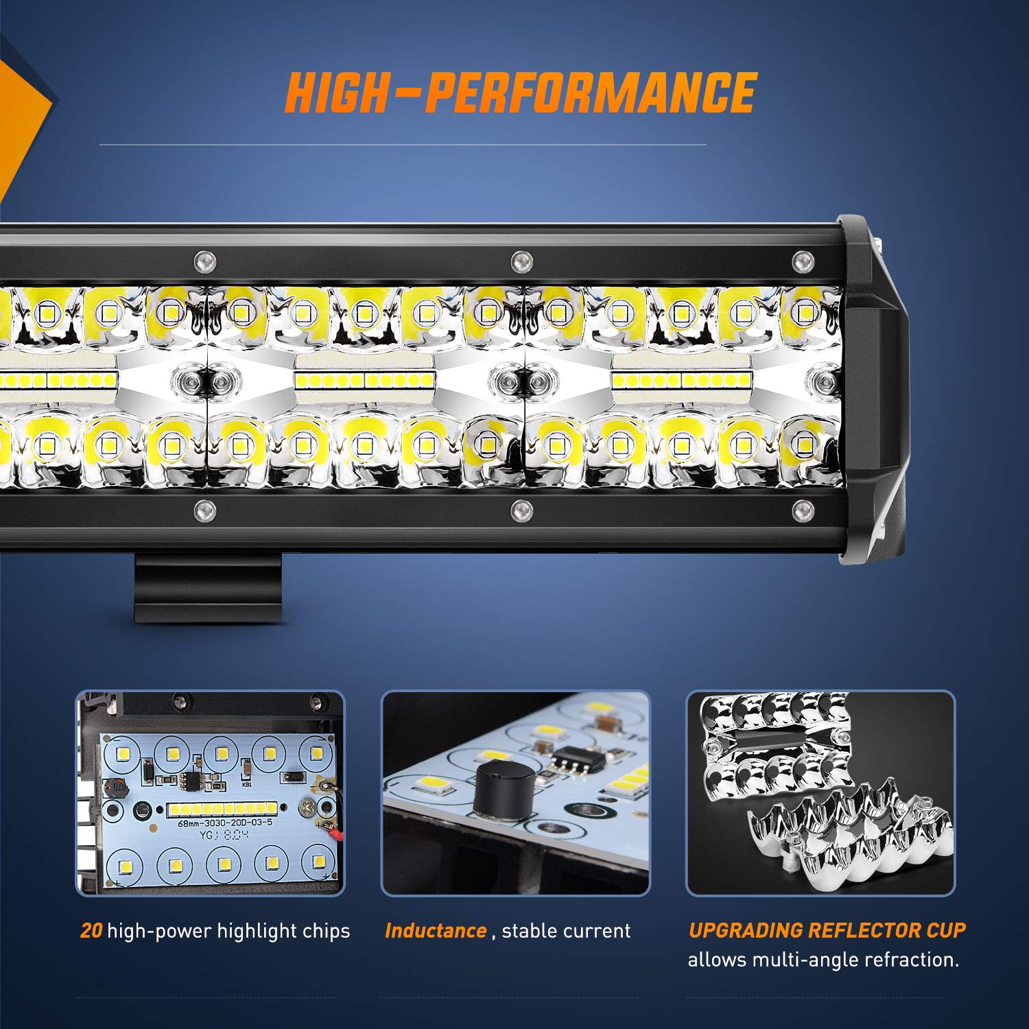 Nilight 20 Inch 420W Triple Row Spot Flood Combo 2 Pcs 4 Inch 60W Led Pods Flood Boat Lights Driving Fog Lights Work Light For T