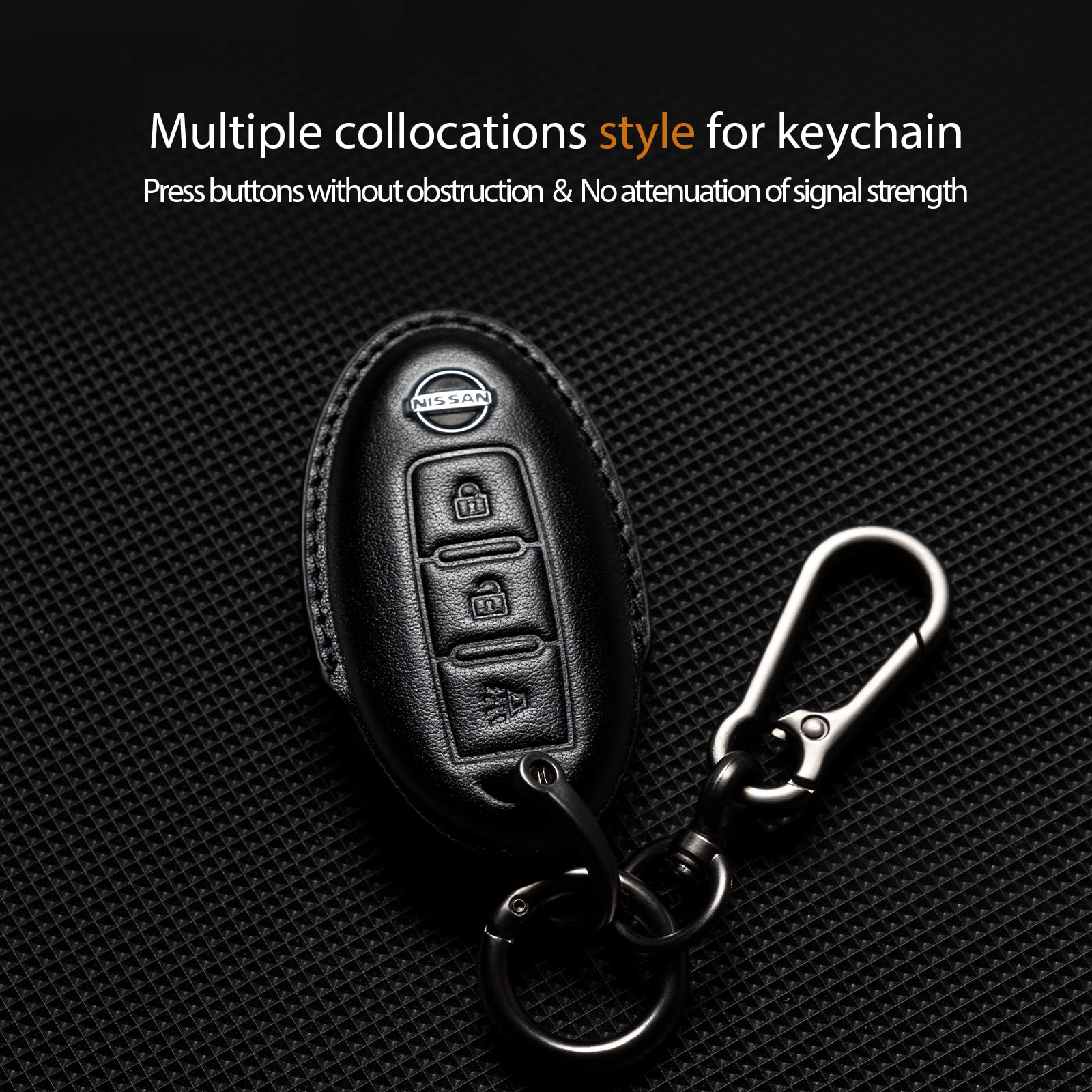 Smyfob Nissan Key Fob Cover Leather Lanyard Keychain Holder Car Key Case Protector 370z Frontier Juke Kicks Titan Accessories 3