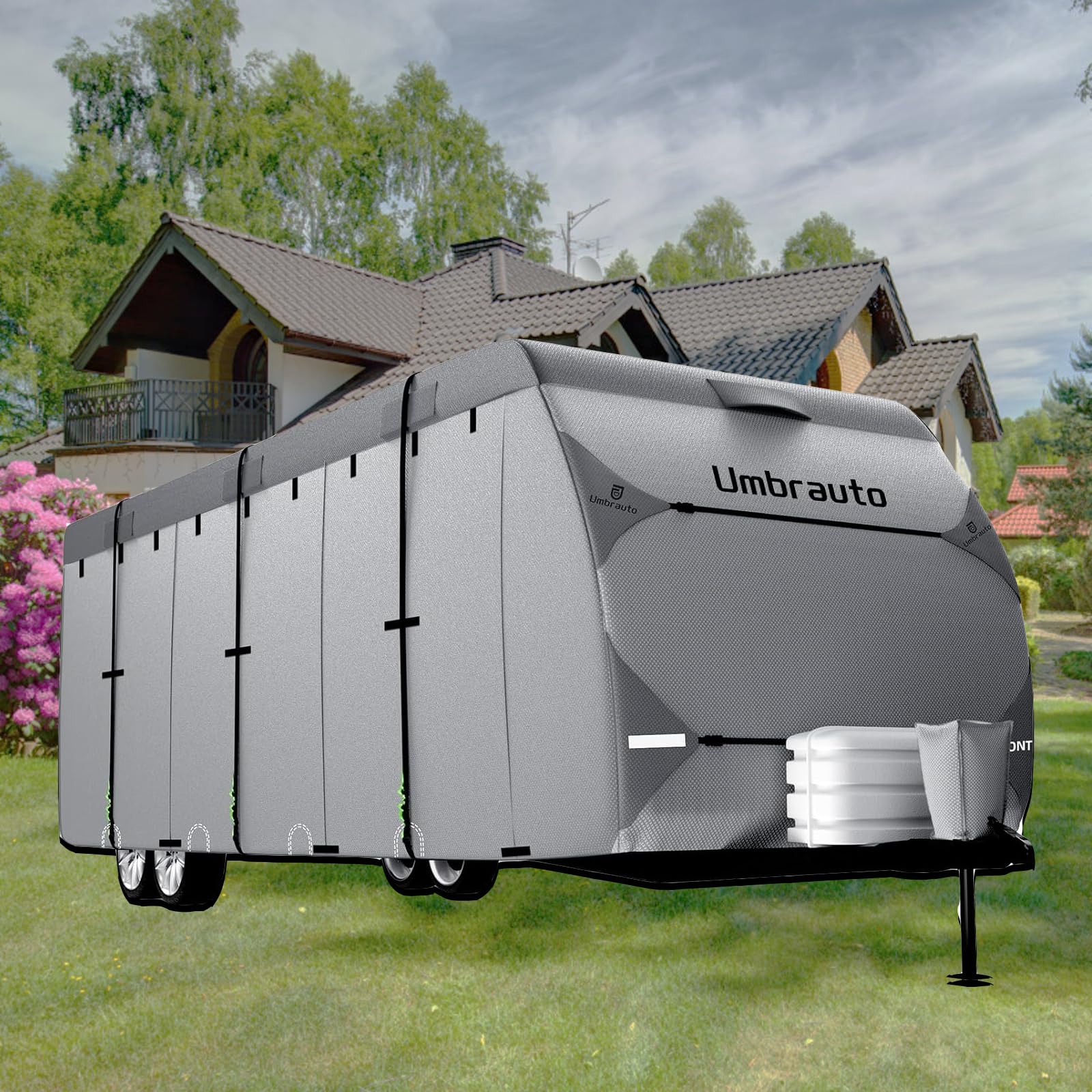 Umbrauto Rv Cover 35-38Ft Travel Trailer: 7 Layers Camper Cover, Waterproof Toy Hualer Cover With Tongue Jack Cover, Extra Windp