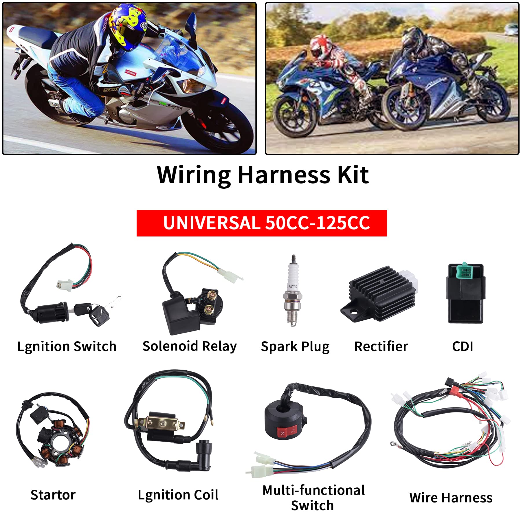 OTOHANS AUTOMOTIVE Complete Electrics Wiring Harness for 50cc-125cc ATVs, Go Karts, Dirt Bikes - Black Copper Components