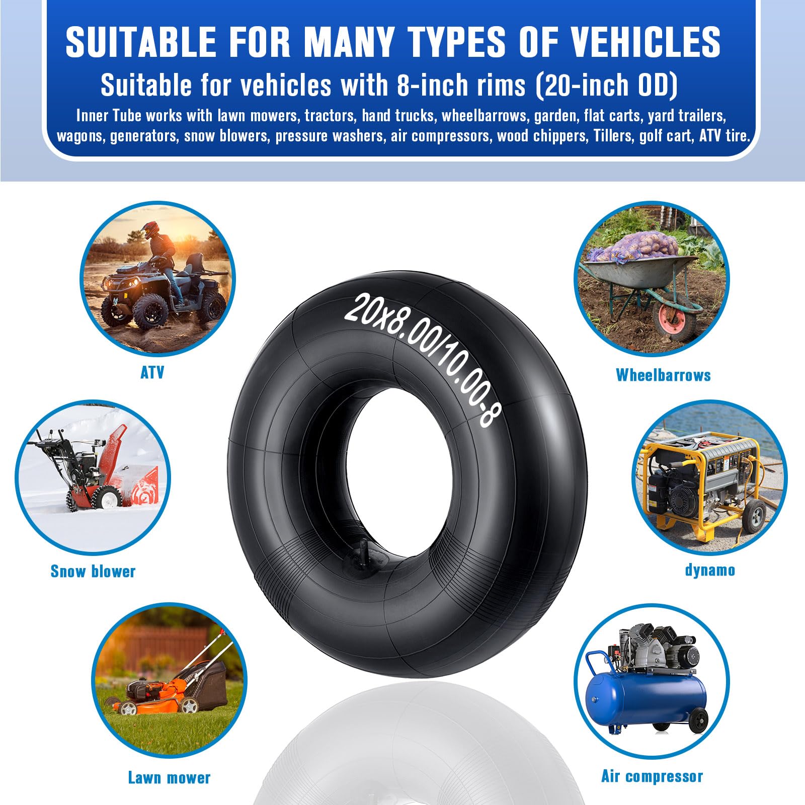20X10-8,20X8-8,20X10.00-8,20X8.00-8 Premium Replacement Tire Inner Tubes(2 Packs),For Riding Mower Lawn Tractor Snow Blower Golf