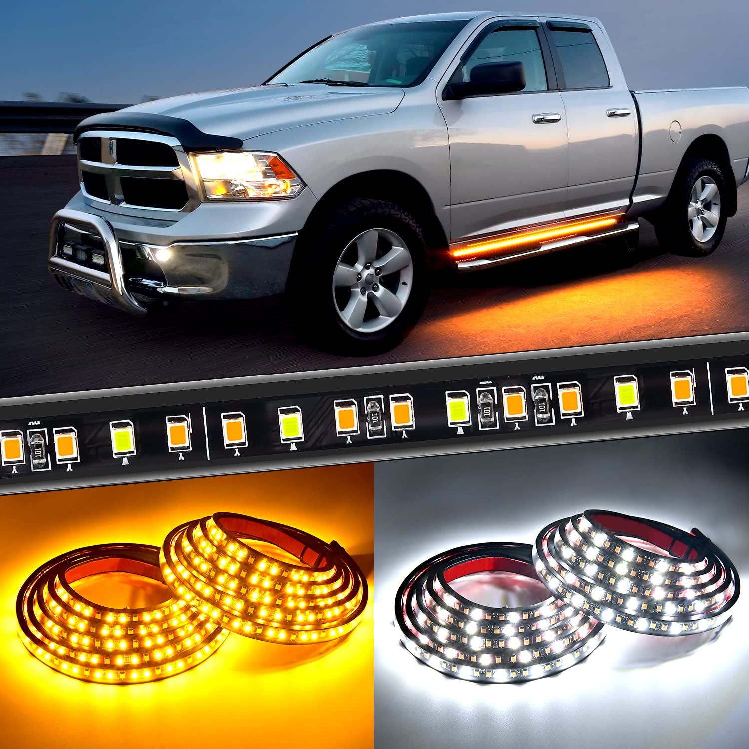 Nilight Truck Led Running Board Lights 2Pcs 70 Inch Led Side Maker Light With 216 Leds White Courtesy Light & Sequential Amber T