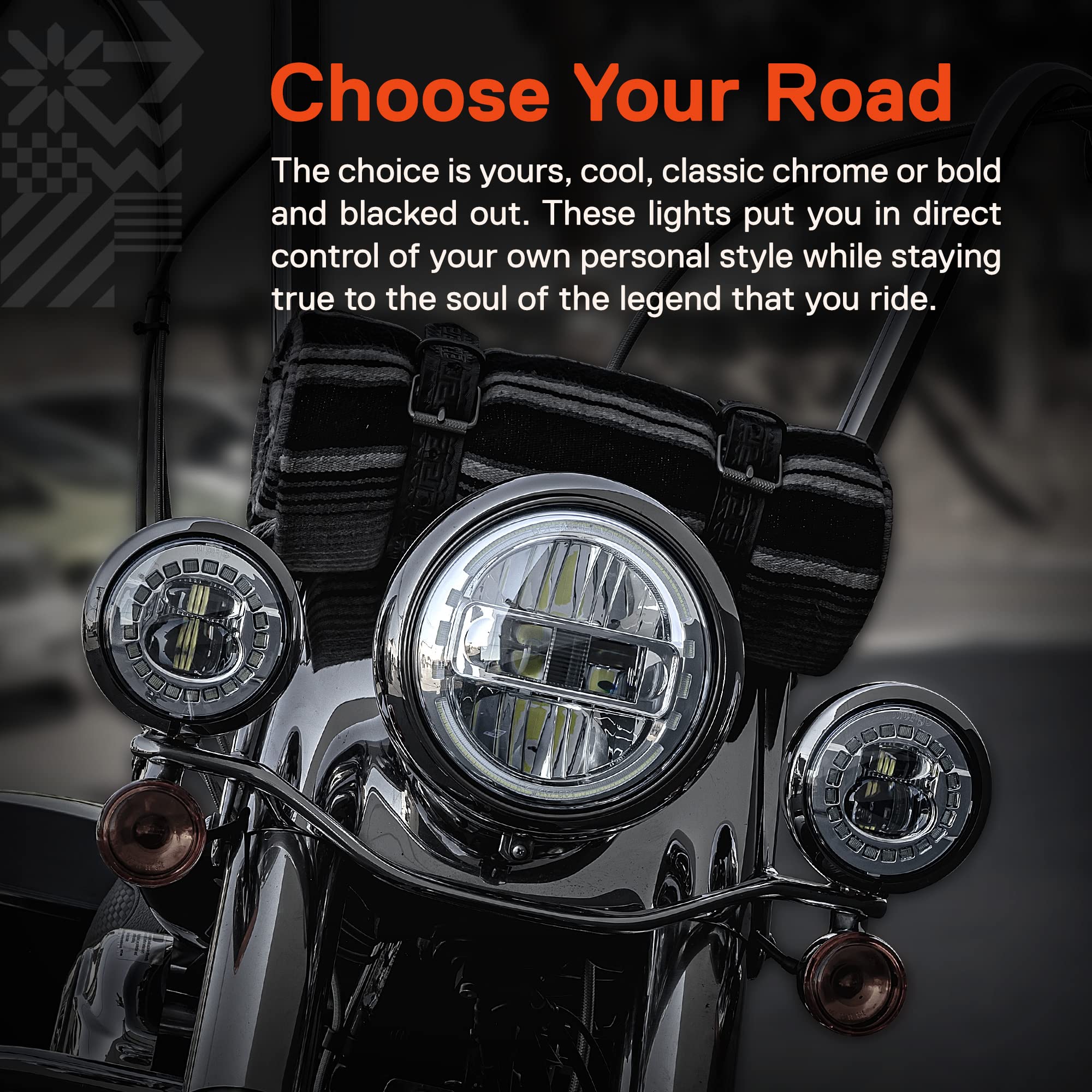 ONLINE LED STORE 2pc Chrome 4.5" LED Fog Lights for Harley - White Halo DRL & Amber Turn Signals, Advanced Dual Fish-Eye Lens