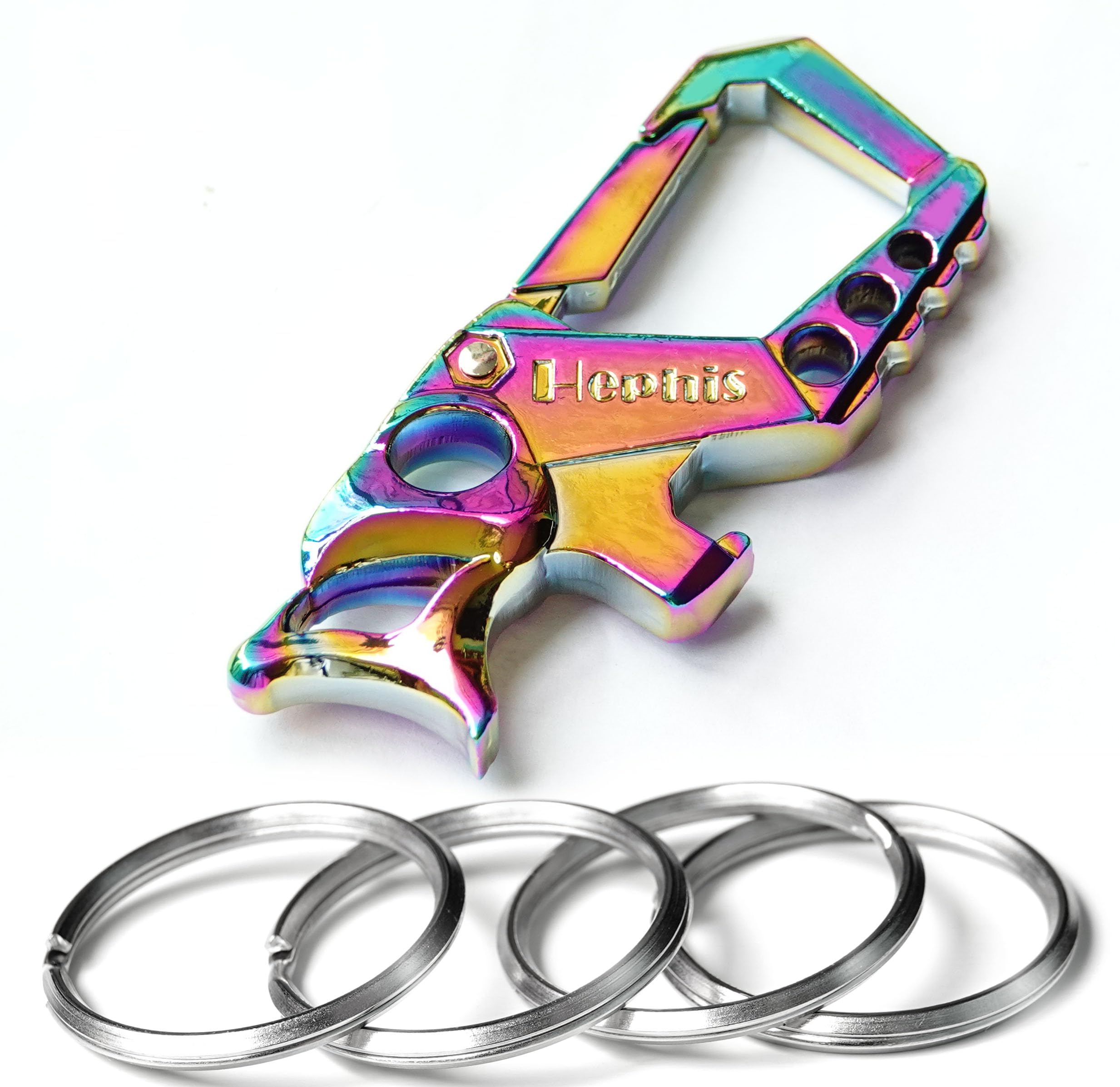 Hephis Skull Heavy Duty Key Chain Bottle Opener,Screwdriver,Unboxing tool,Can opener,Carabiner Car Key Chains for Men and Women(