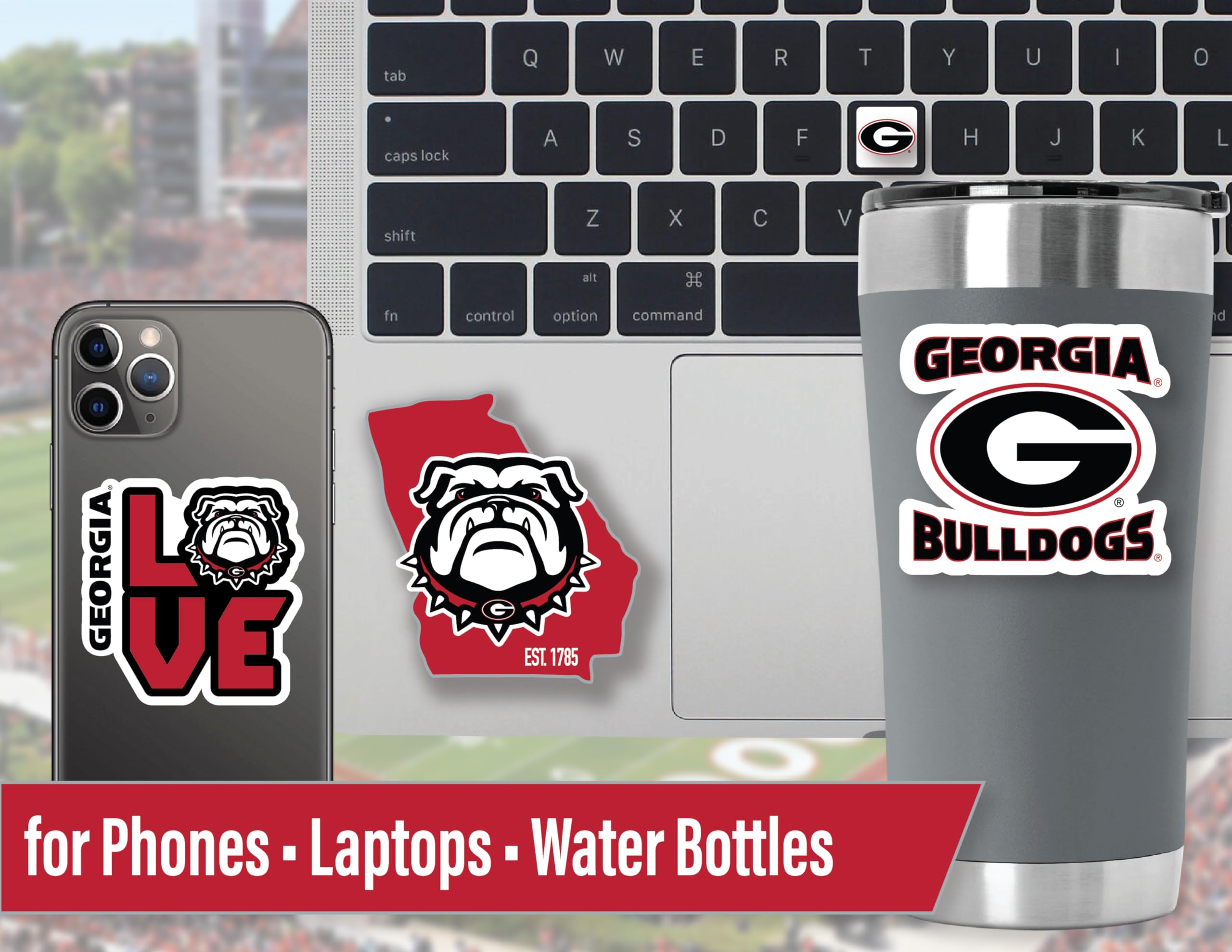 PartyKandy Georgia Bulldogs Stickers Set - 14 Vinyl Stickers (2 Large 5", 10 Medium 2.5", 2 Mini) - Team Colors for Cars, Laptops,