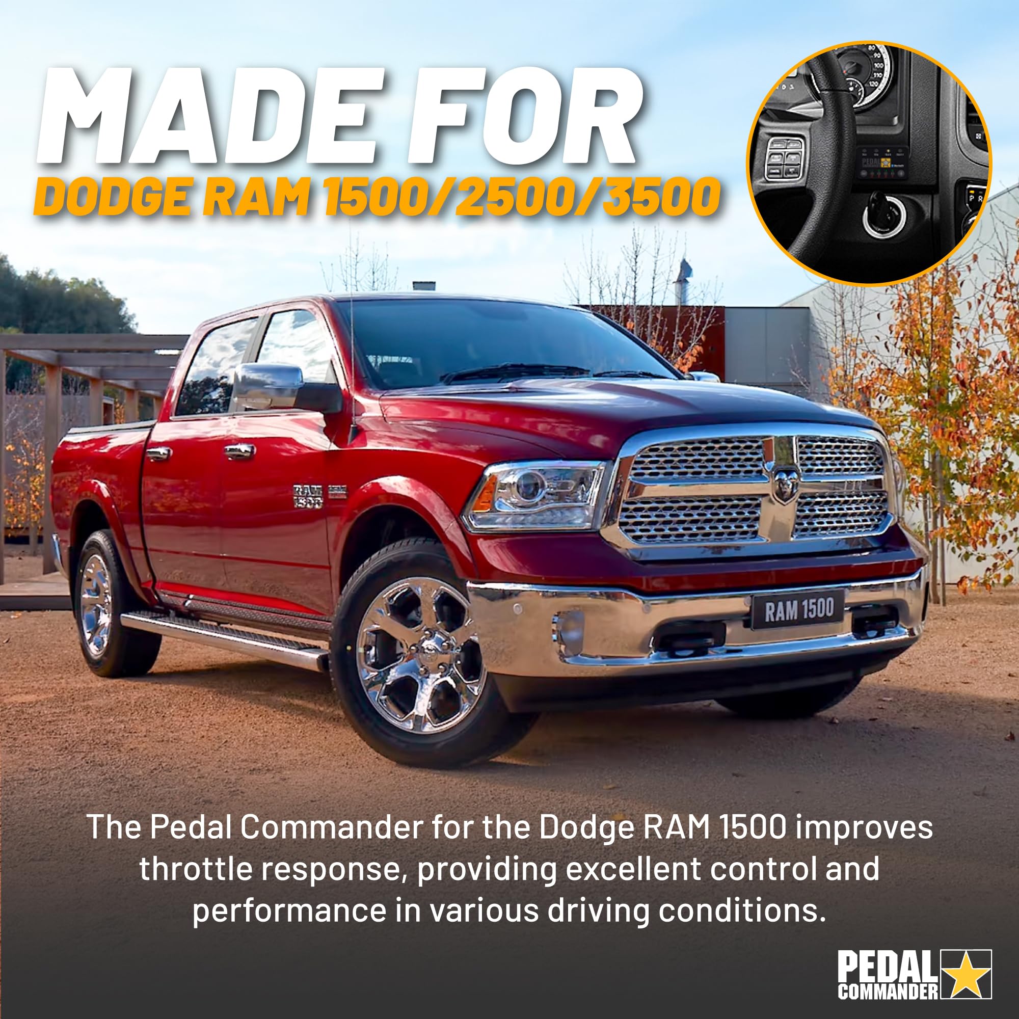 PEDAL COMMANDER Throttle Response Controller for Dodge Ram 2007-2018, PC31-BT, Black, Fits 1500/2500/3500, Gas & Diesel
