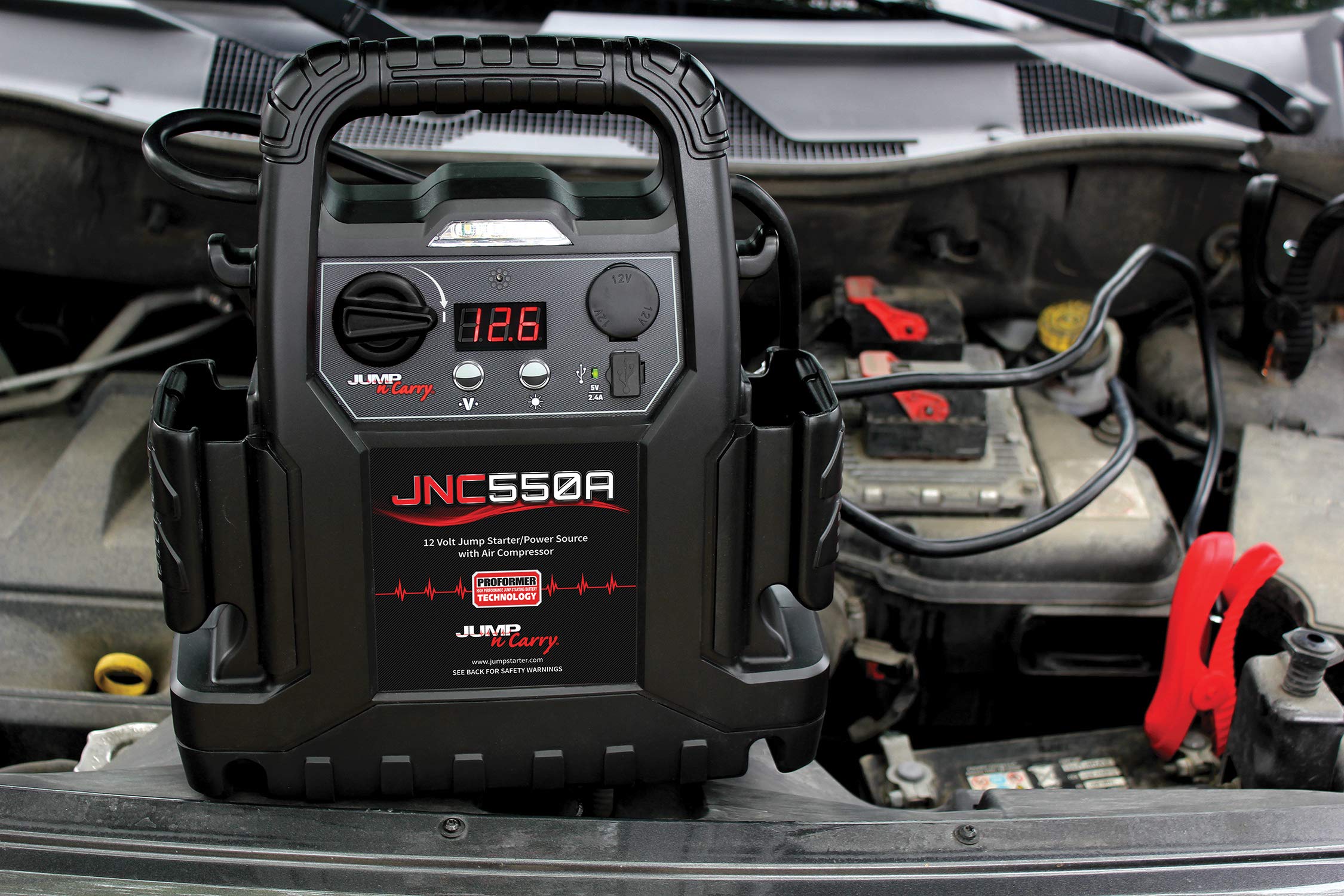 Clore Automotive Jump-N-Carry JNC550A 1100 Peak Amp Jump Starter with Air Compressor - Black