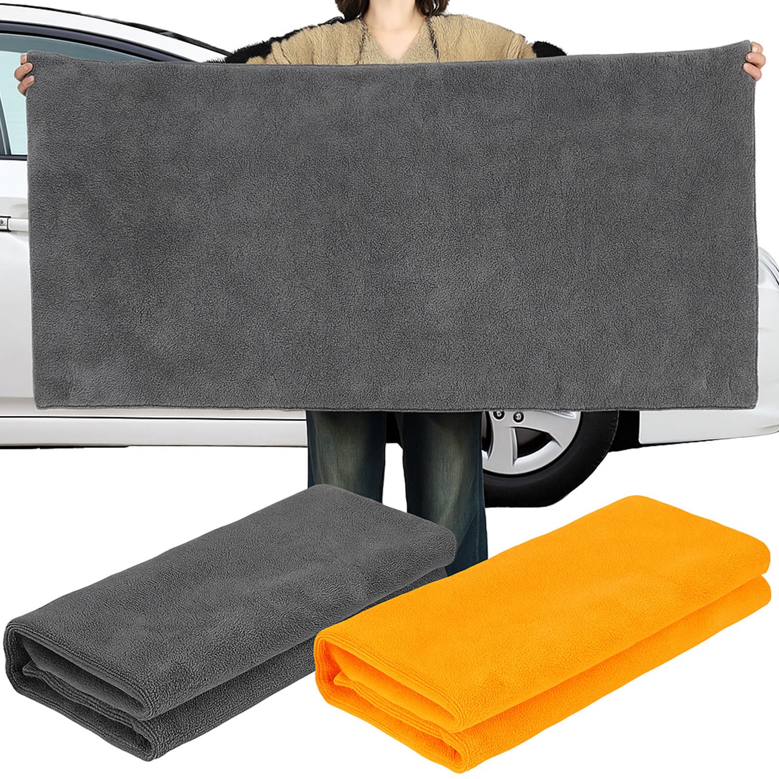 Mindsoft 2 Pcs Giant Car Drying Towel 55 x 28 Microfiber Towels Great Thick Soft Plush Towel Streak Free Lint Free Reusable 