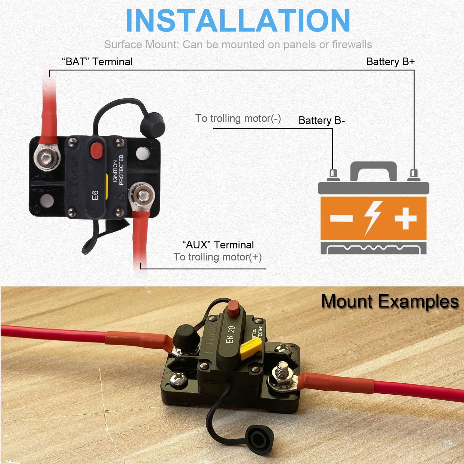 T Tocas 40 Amp Circuit Breaker With Manual Reset Button Switchable For Auto Truck Rv Marine Waterproof 12-32V Dc