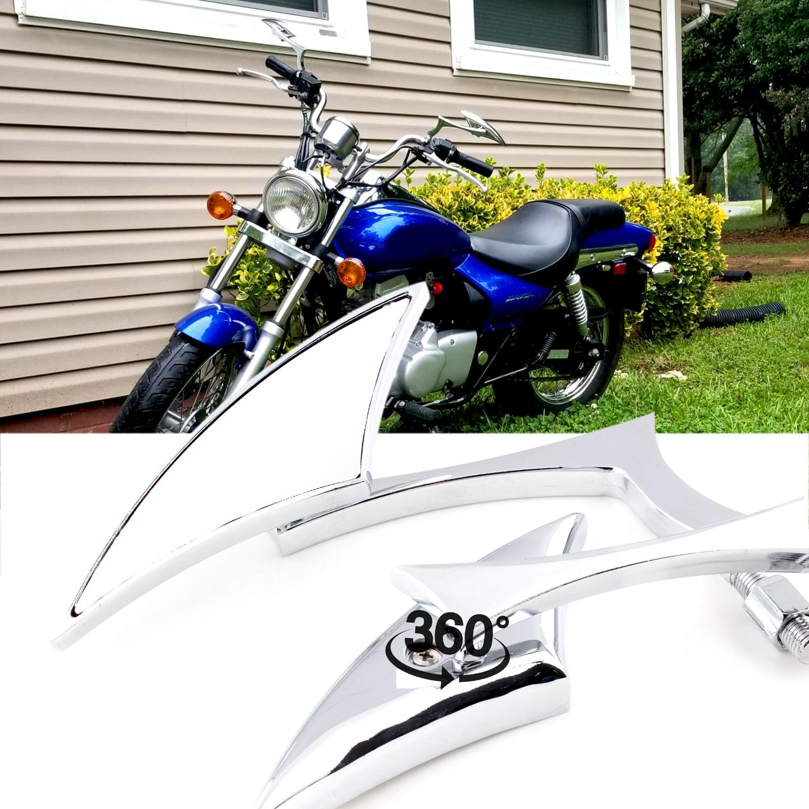 Rich Choices Chrome Motorcycle Blade Side Mirrors - 8mm/10mm CNC Aluminum for Cruiser, Chopper, Street Bike, Scooter, Dirt Bike