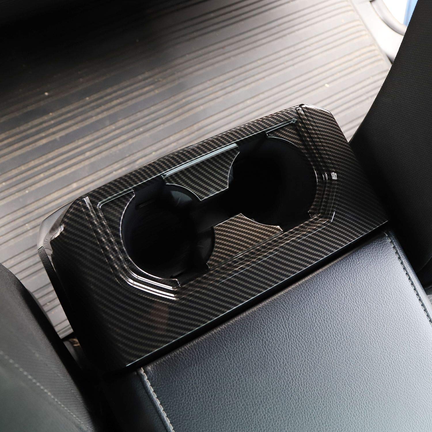 Keptrim For F150 Abs Carbon Fiber Gear Armrest Rear Cup Holder Trim For 2015 2016 2017 2018 2019 F150, For 2017 2018 F250 F350,1