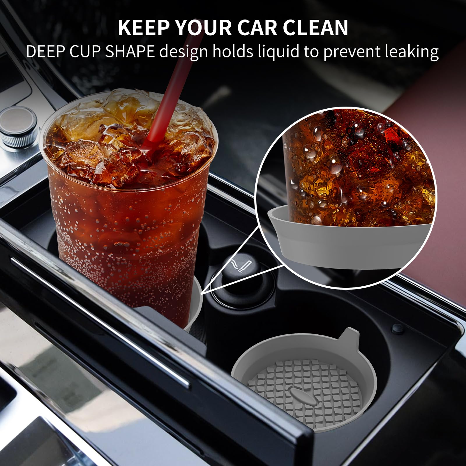Me.Fan Car Cup Holder Coasters [4 Pack] Silicone Cups Mats, Automotive Universal Non-Slip Recessed Interior Accessories Dark Gre