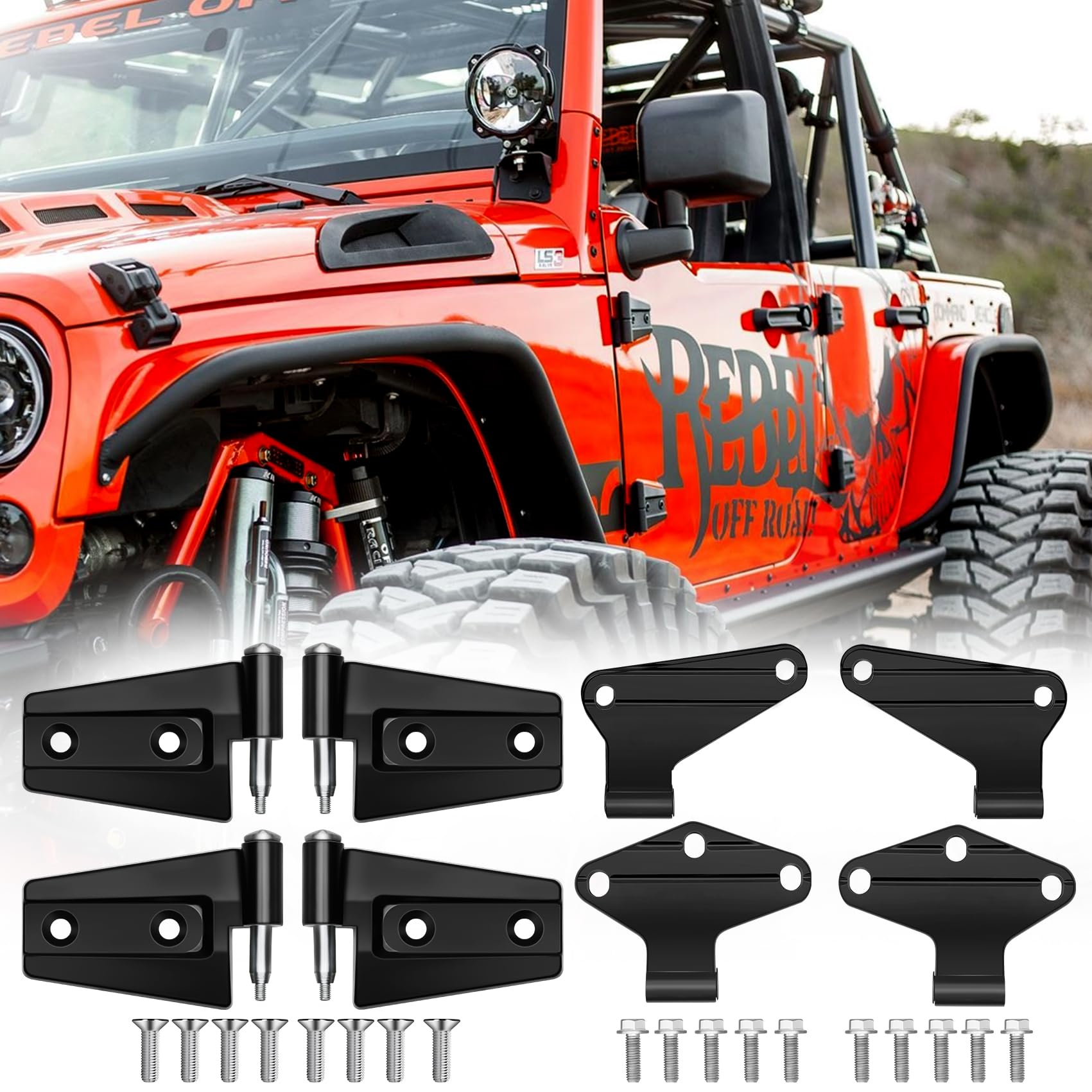 Jeep Wrangler JK 2 Door Hinge Assembly Kits Compatible with 2007-2018 Jeep Wrangler JK JKU Rubicon Unlimited Sahara Inside and O