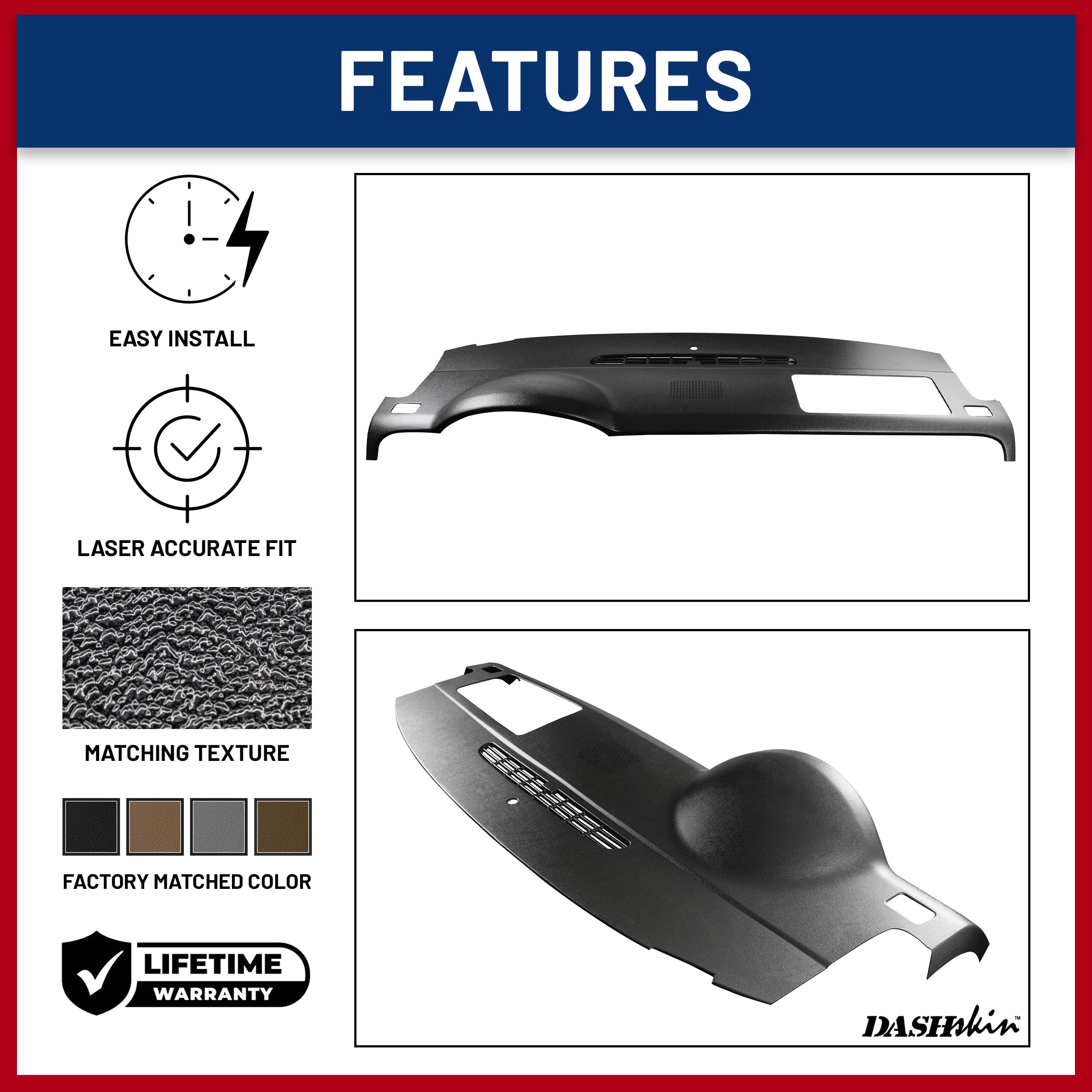 DashSkin Dash Cover Cap for 2007-2014 Tahoe/Suburban/Yukon, Black, WITH Center Speaker, Model 0714GMS-Black, Made in the USA