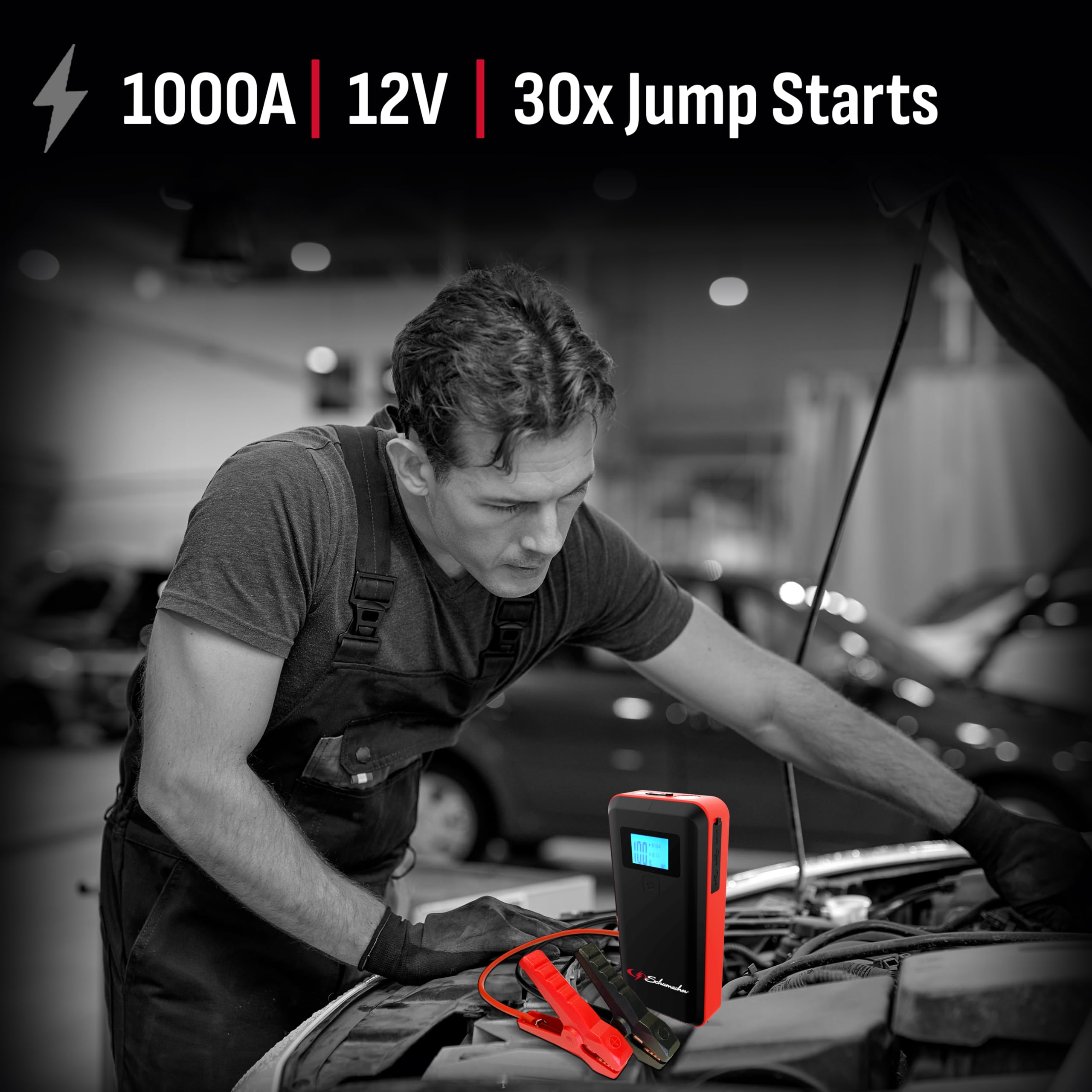 Schumacher SL1639 Lithium Portable Power Pack & 1000A Jump Starter for 8.0L Gas & 6.0L Diesel - Black/Red, USB Charging for Devices