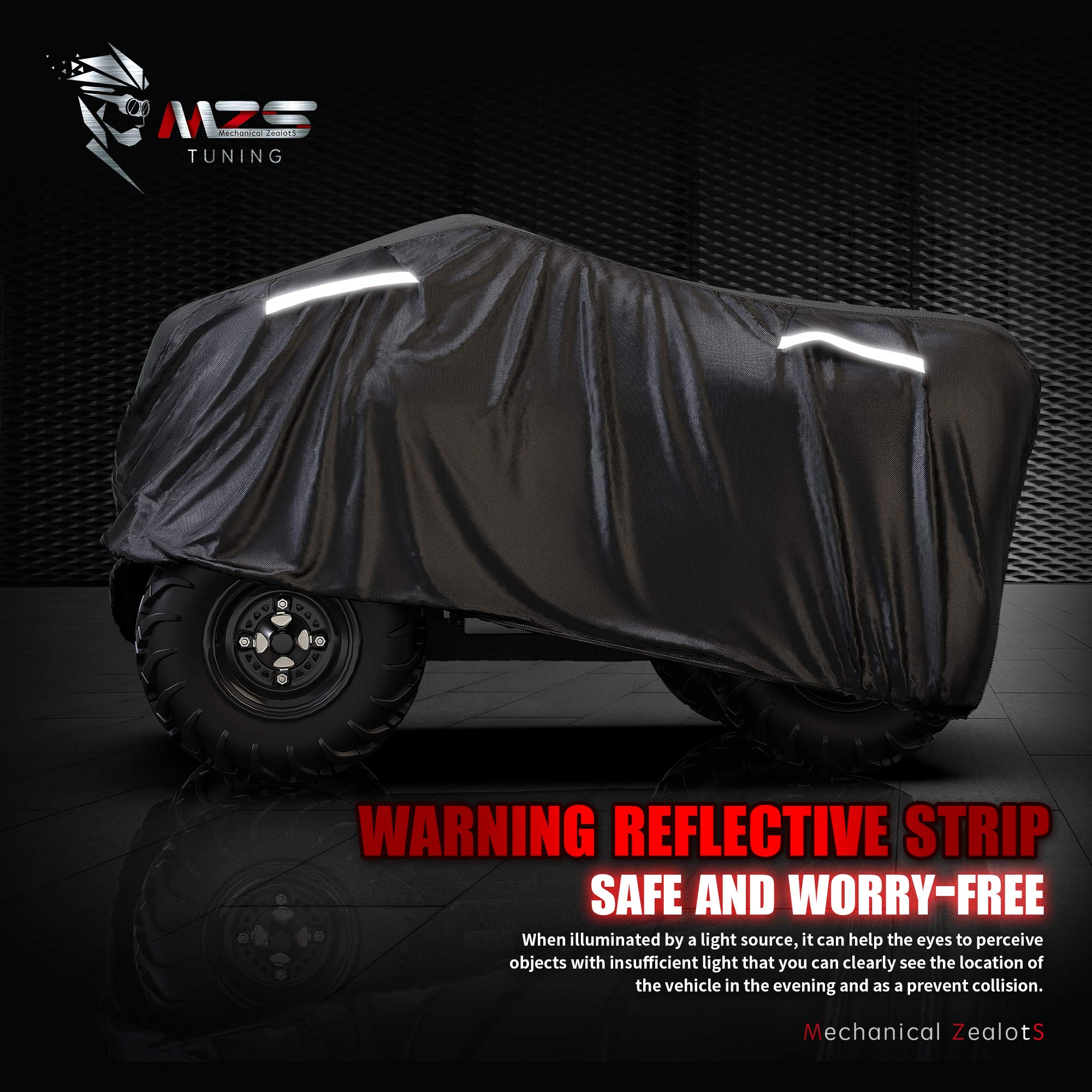 Mzs Atv Cover, All Weather Season Outdoor Waterproof Protection Accessories Fits Up To 88 Inch Quad 4 Wheeler Covers - Tear Wind Proof Vents Night Reflective Adjuster Buckle Storage Bag