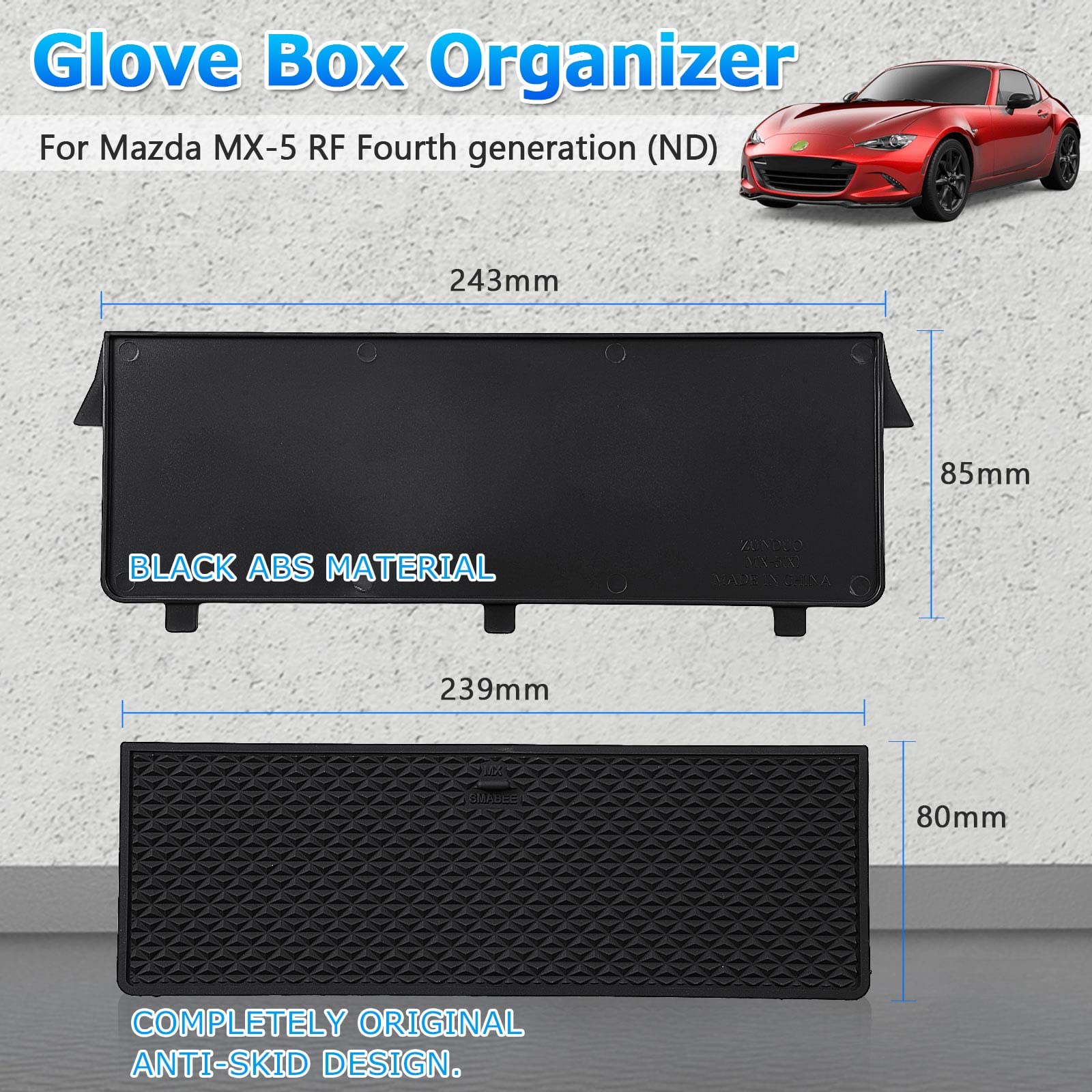 Autorder Center Console Organizer for 2016-2024 Mazda MX-5 RF Miata, Black ABS Glove Box Insert Tray, Model Autorder1026