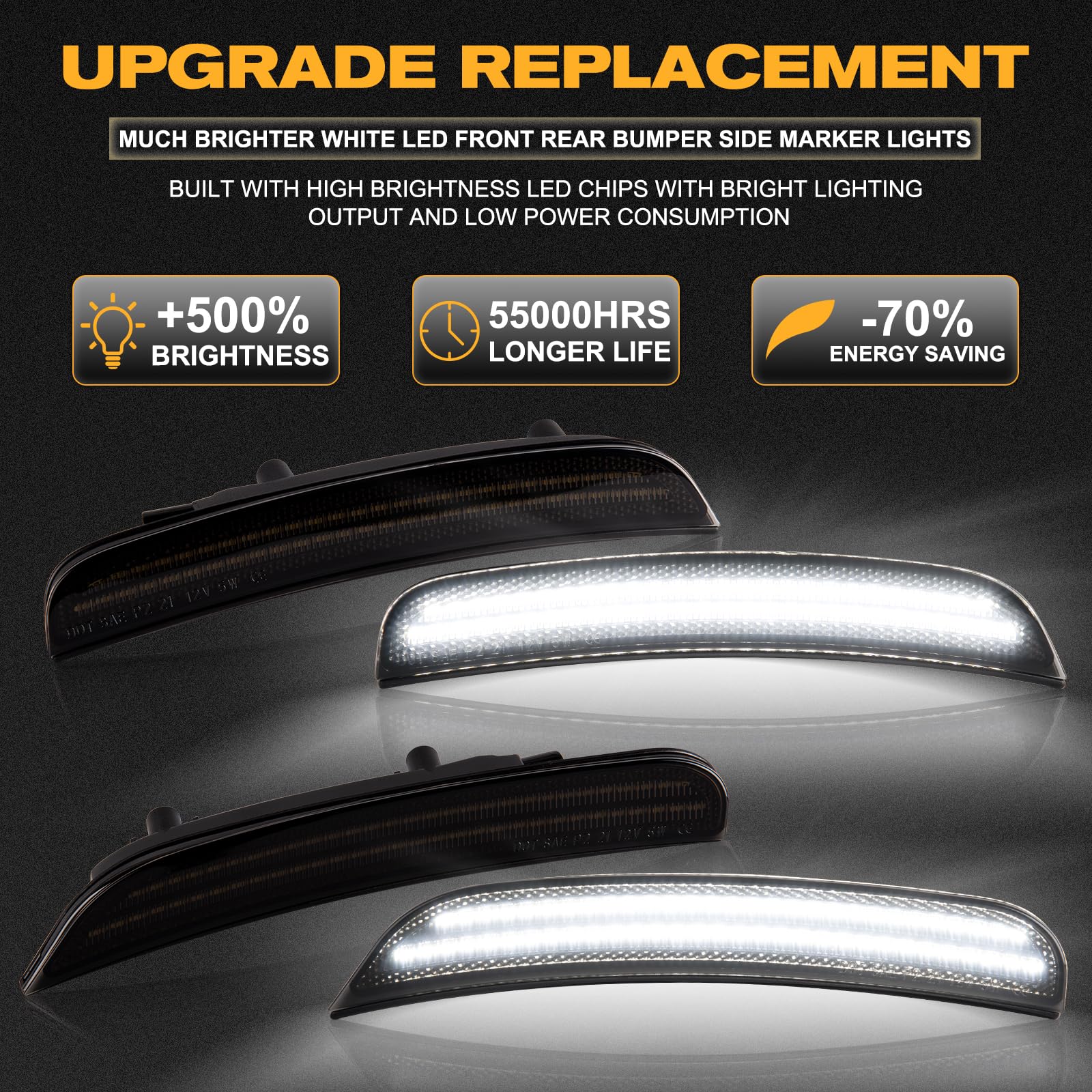 Gempro Led Side Marker Lights Compatible With Dodge Charger Ld 2015-2023 Front Rear Bumper Marker Lamps Smoked Len, 4Pcs (White