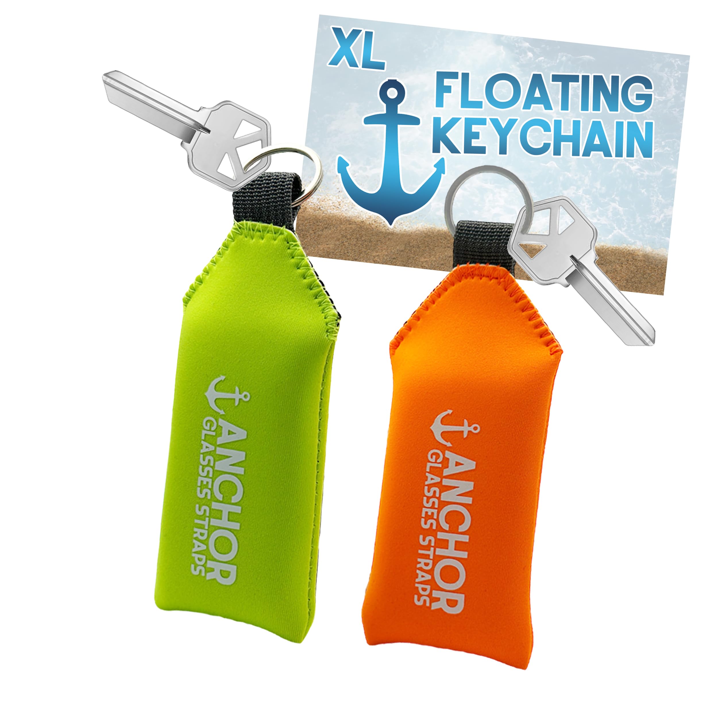 Anchor Glasses Straps Floating Keychain Waterproof - Extra Large Size - Floats 12 Keys - Bright Visibility - Buoyant Foam - Boat