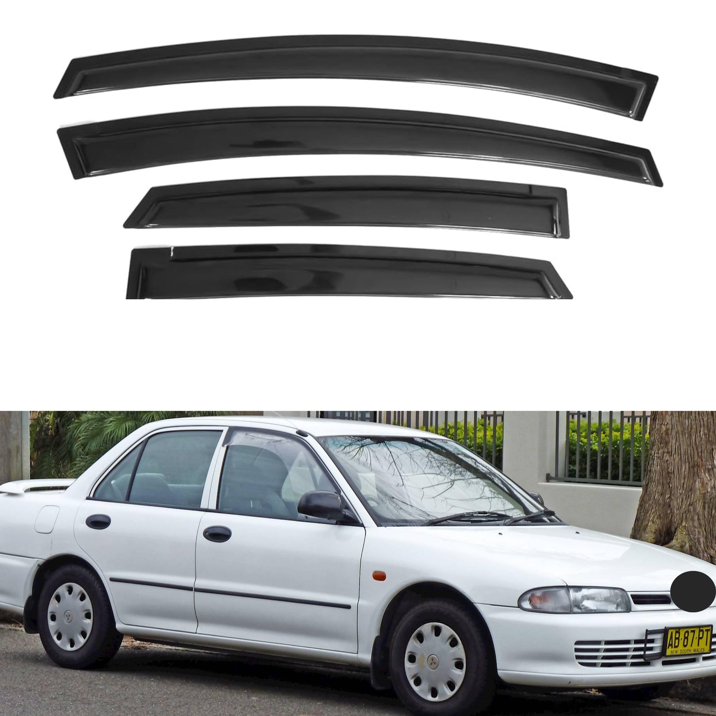Ig Window Visor For Mitsubishi Mirage Sedan 1997-2001, Rain Guard Tape-On Extra Durable Sun Wind Side Vent Window Deflector, 199