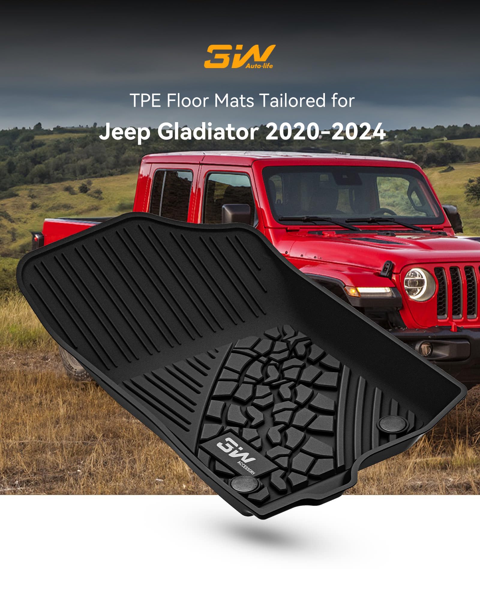 3W?Loor?Ats?Ompatible For Jeep Gladiator 2020-2024, Tpe?Ll?Eather?Ustom?It?Loor?Iner?Or Jeep Gladiator,1St??Nd?Ow?Ull?Et Car?Ine