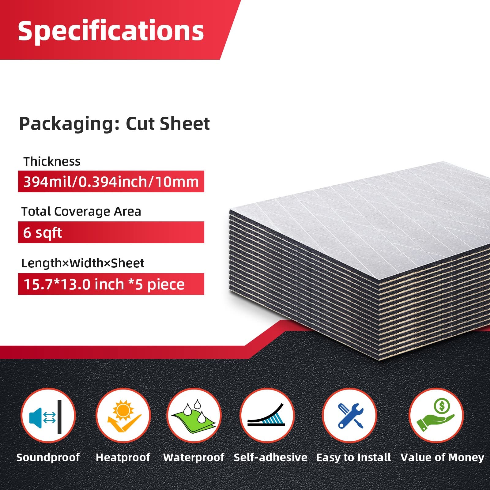 Aggsound 394Mil Thickened Sound Deadener For Cars - Aluminum Foil Foam Noise Deadening Material - Heat Shield Hood Insulation Da