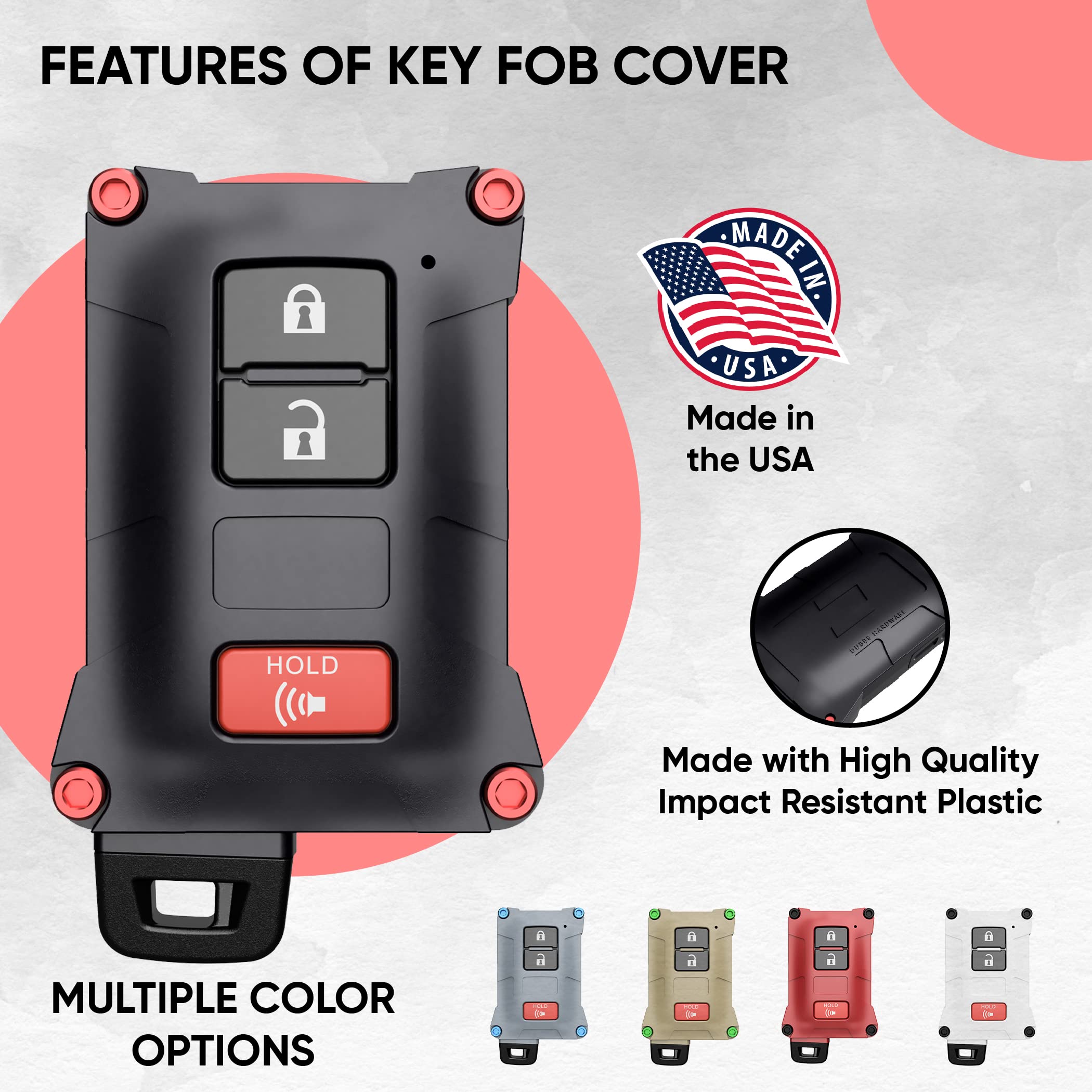 Dubbs Hardware Key Fob Case Upgrade for 2016-2022 Tacoma, 20-21 4Runner & Tundra - Cement with Black Screws, Model 100