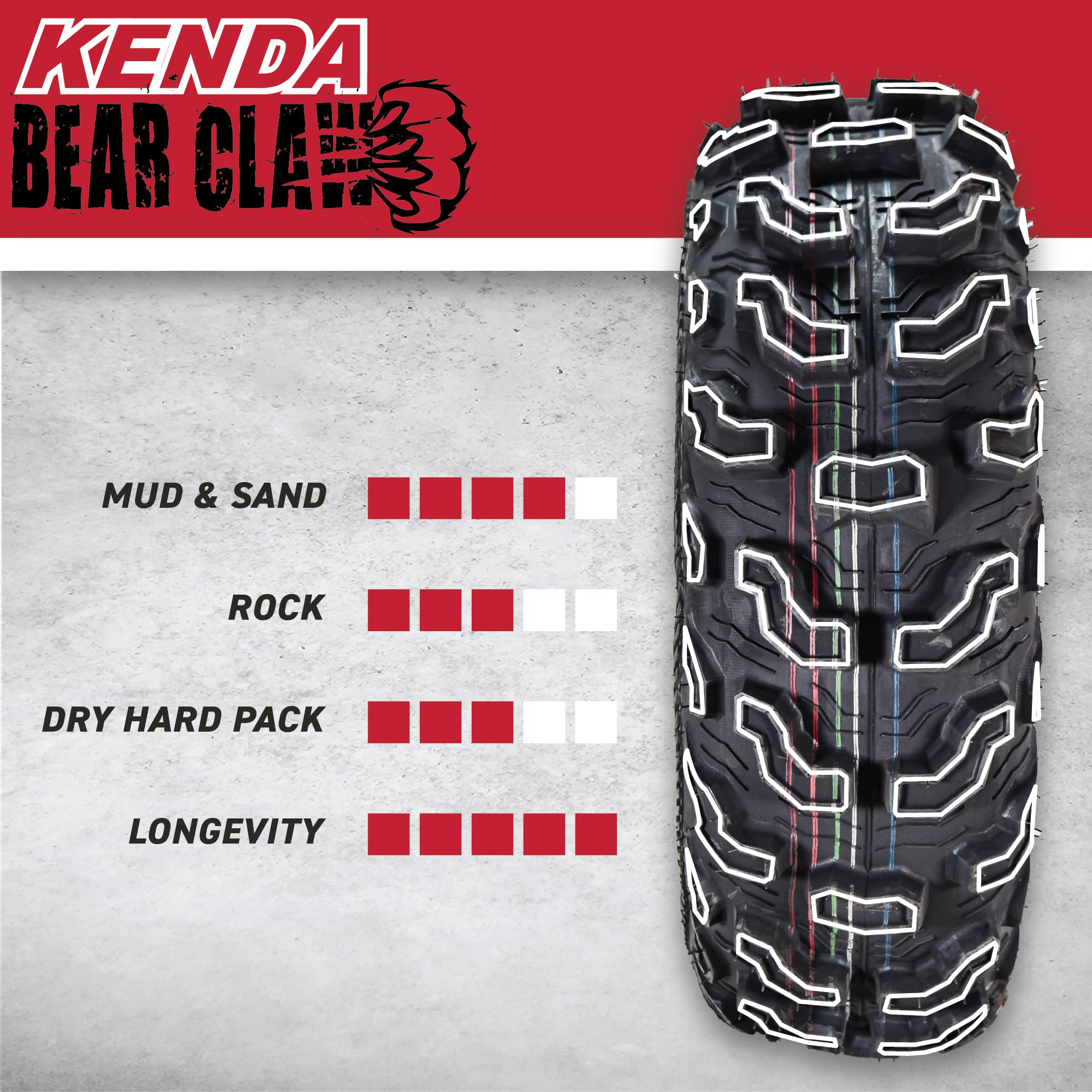 Kenda Bearclaw Ex K573-21X7-10 Front & 22X11-10 Rear Tires For All Terrain (Atv), Utv, And Side By Side (Sxs) Vehicles - 6-Ply -