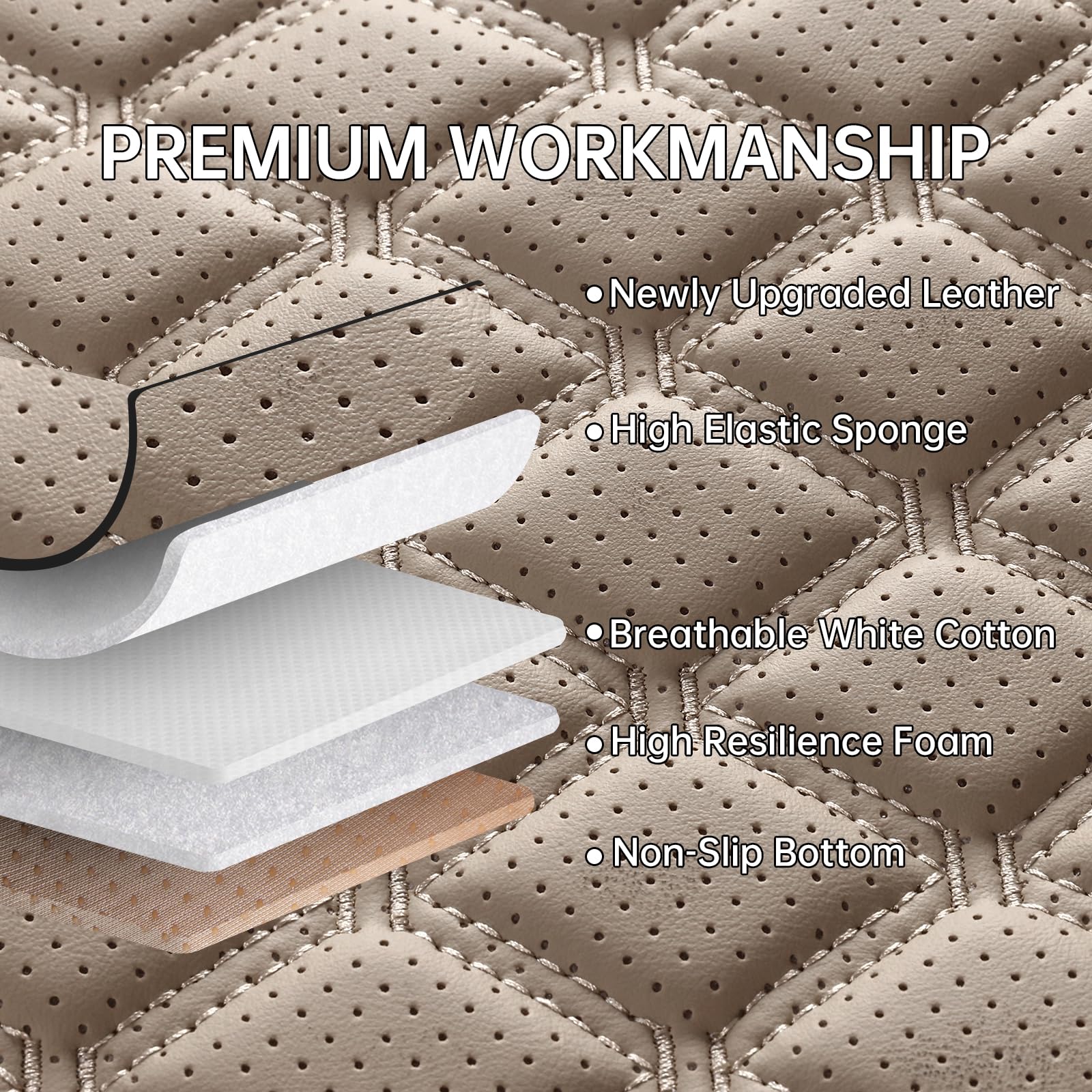 Sxikin Faux Leather Car Seat Covers Full Set, Beige, Waterproof Non-Slip, Universal Fit for Cars, SUVs, Trucks - Model SK Cover 01