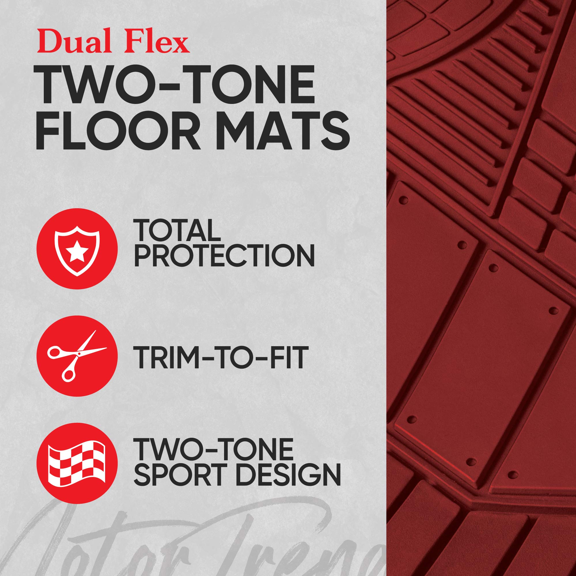 Motor Trend Dualflex Two-Tone Sport Design All-Weather Rubber Floor Mats For Car, Truck, Van & Suv - Waterproof Front & Rear Lin