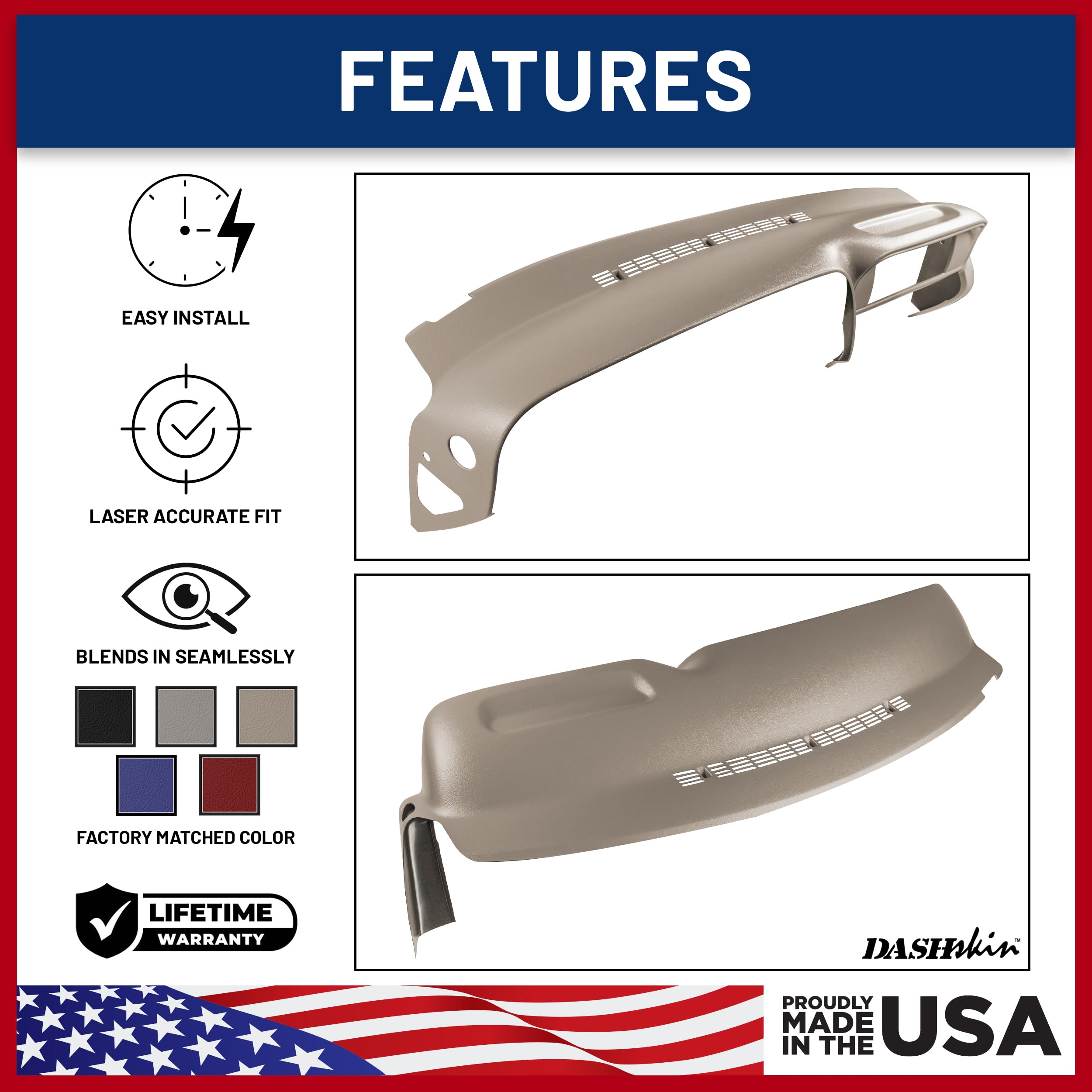 DashSkin Molded Hard Plastic Dash Cover for 1997-2000 C1500 K1500 Tahoe Suburban Yukon, Tan, Model 9700GM-Tan, Made in USA