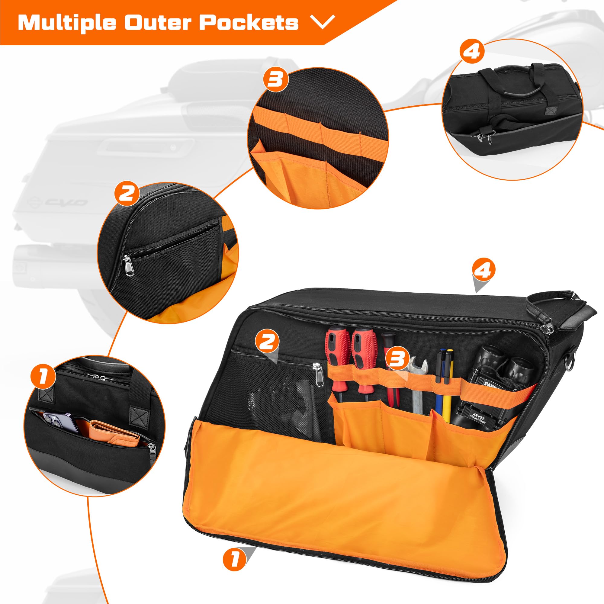 HODRANT Motorcycle Saddlebag Liner Bag, Saddlebag Organizer with Orange Liner, Compatible with Harley Davidson 1993-2022 Touring