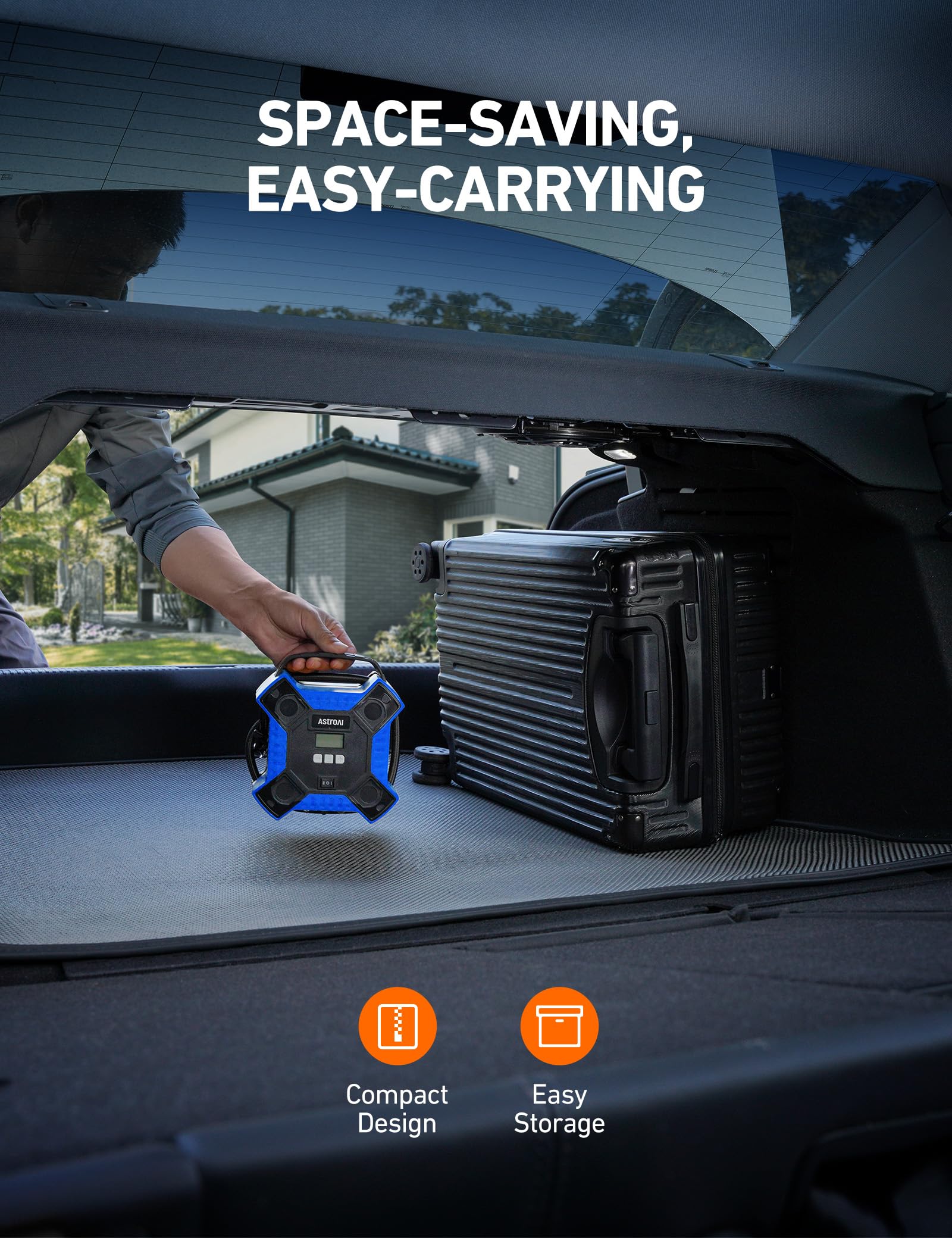 AstroAI Portable Tire Inflator Air Compressor 12V DC 160PSI with LED Light - Blue for Cars, Bicycles, Motorcycles, and Inflatables