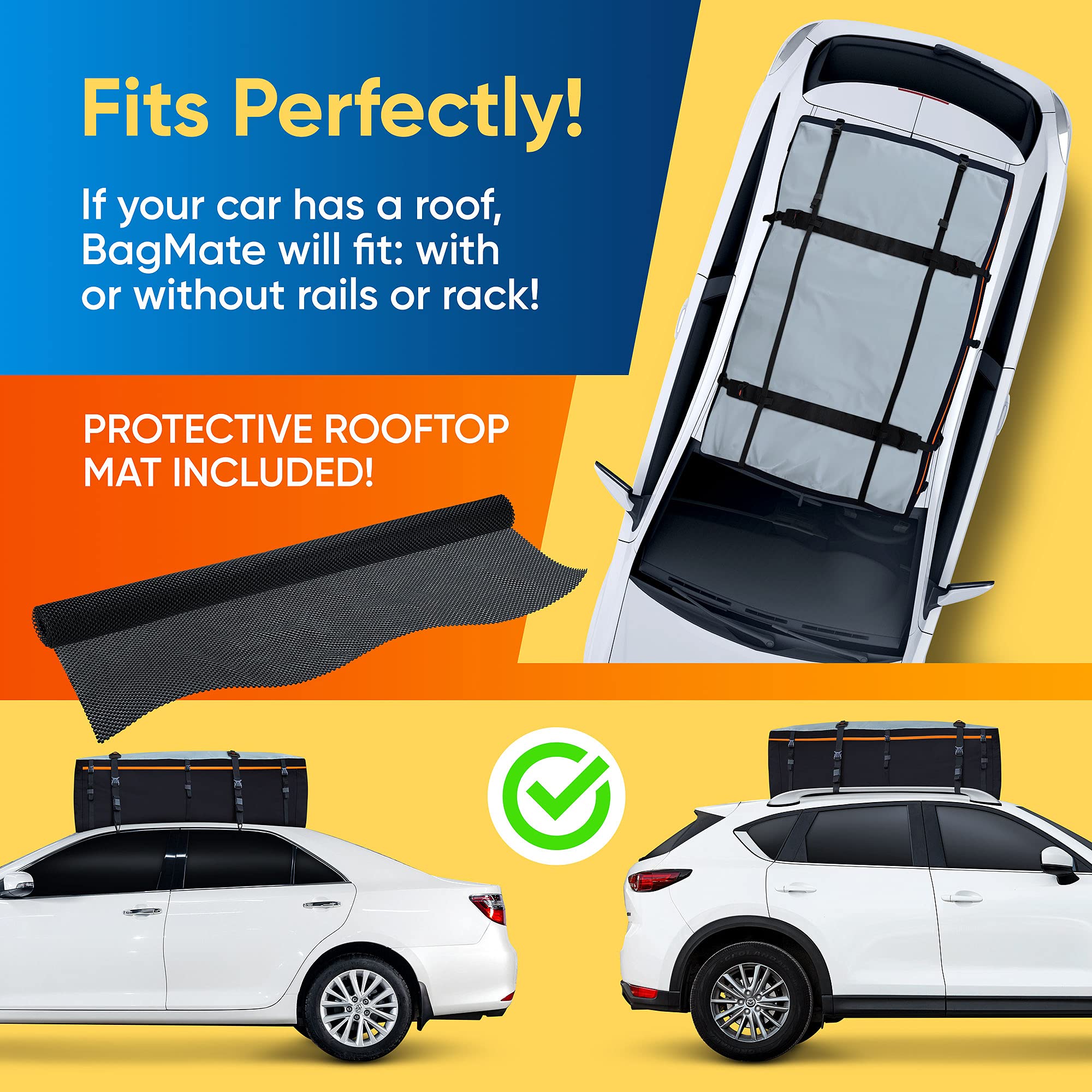 BagMate Military-Grade Waterproof Roof Bag - XXL 23 Cu. Ft. Cargo Carrier, PVC, Black, Model RBM-CRB, Includes 4 Door Hooks and Extra Strap