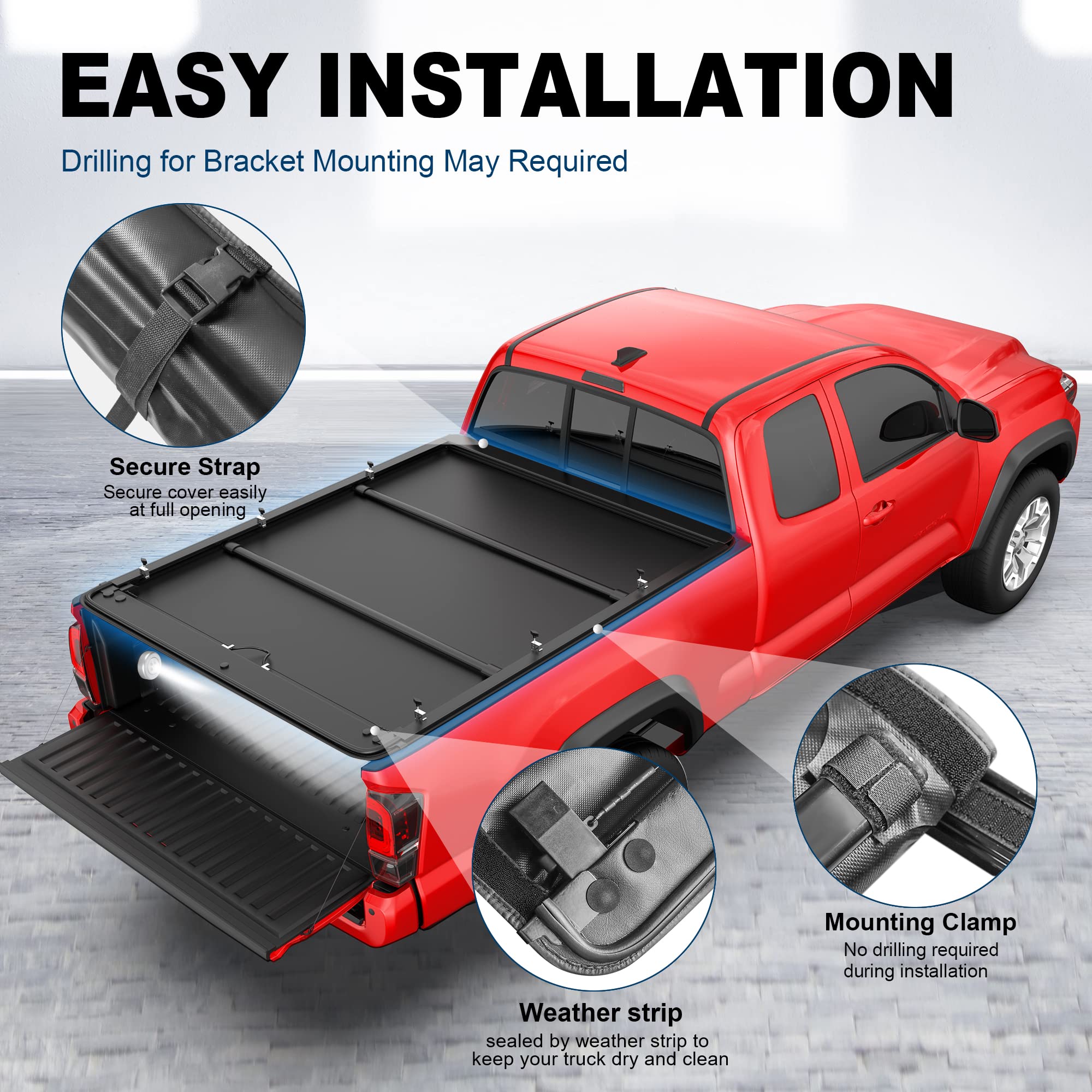 Mostplus Roll-Up Soft Vinyl Truck Bed Tonneau Cover Compatible With 2016-2023 Toyota Tacoma Standard Short Model On Top Fleetsid