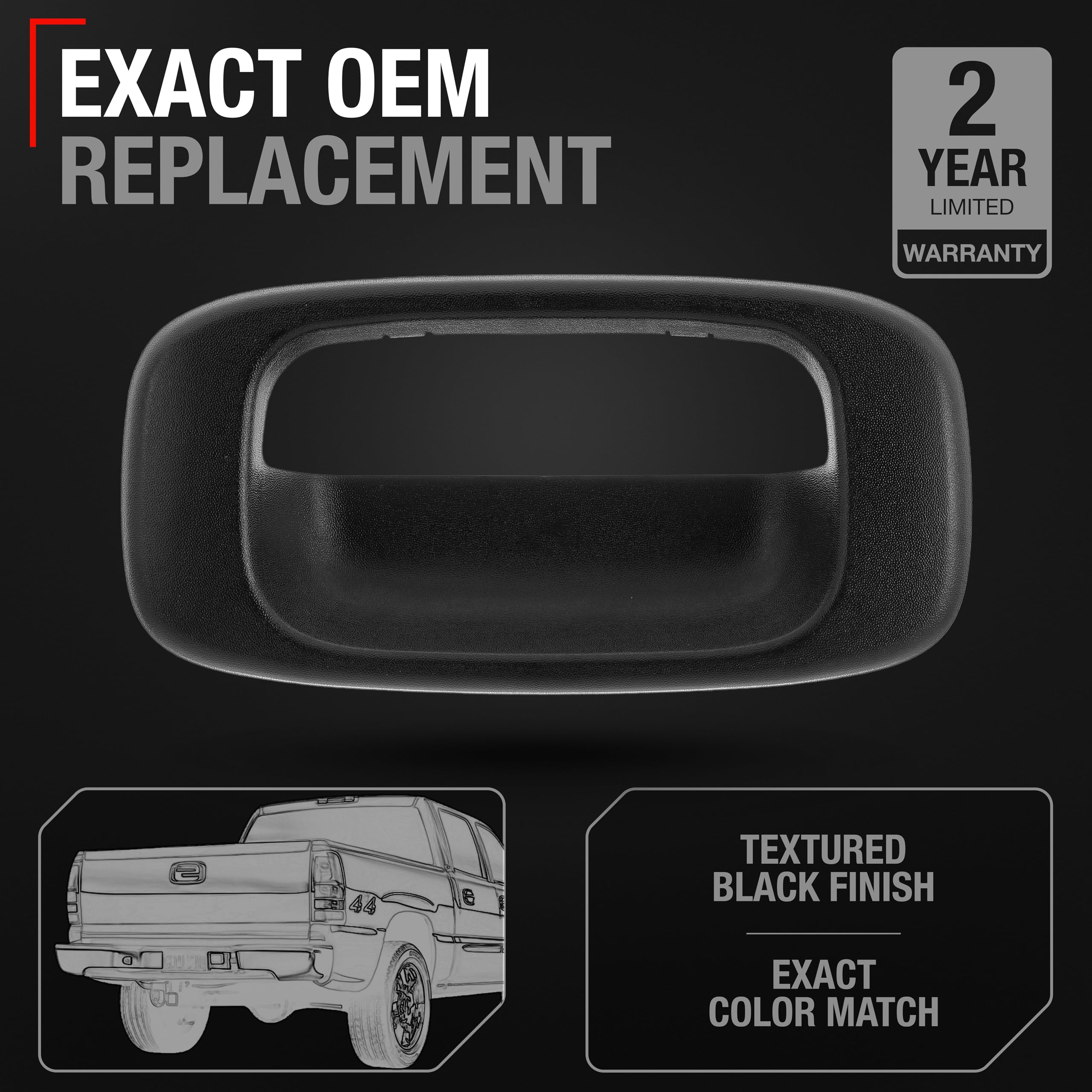 Tailgate Handle Bezel Trim - Compatible With 1999-2007 Chevrolet Silverado 1500, Silverado 2500, 01-07 Silverado 3500; 99-07 Gmc Sierra 1500, Sierra 2500, 01-07 Sierra 3500 - Black - Oem 15228539