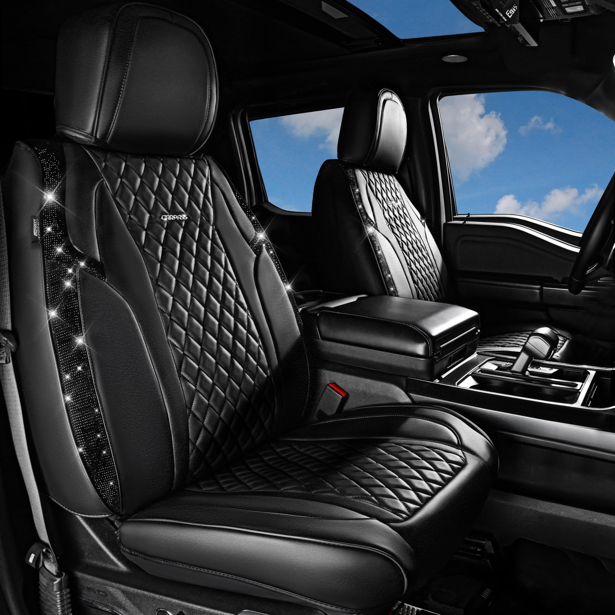 Car Pass Bling Car Seat Covers, Microfiber Nappa Leather Luxury Cushioned, Waterproof Heavy-Duty Anti-Slip Universal Fit For Aut