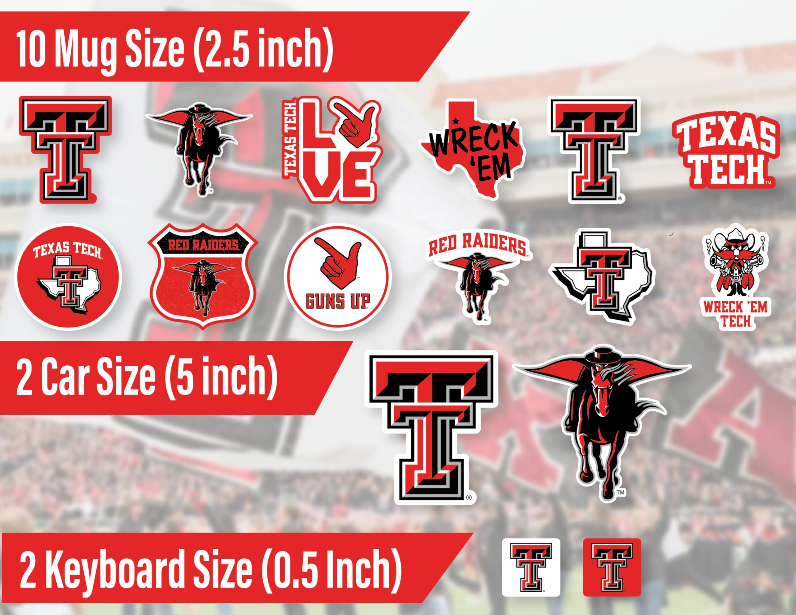 Texas Tech Stickers For Gift, Car, Water Bottle, Laptop, And Phone For Football Fans And University Graduates (Texas Tech Red Ra