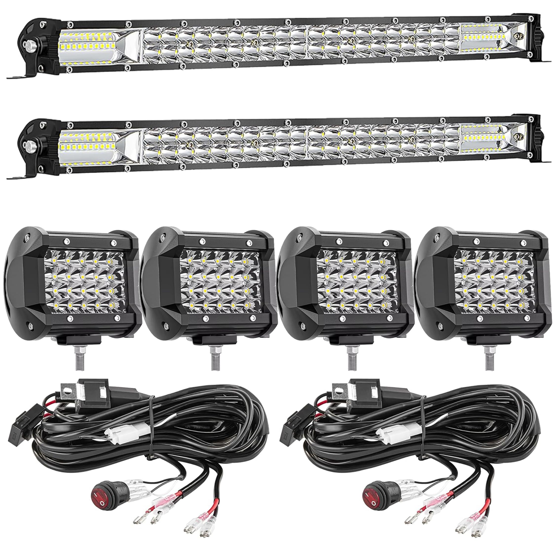 Led Light Bar Kits For Truck, 2 Pcs 20 Inch Spot Flood Beam Slim Light Bars, 4 Pcs 4 Inch Led Pods, 12V 24V Off-Road Driving Wor