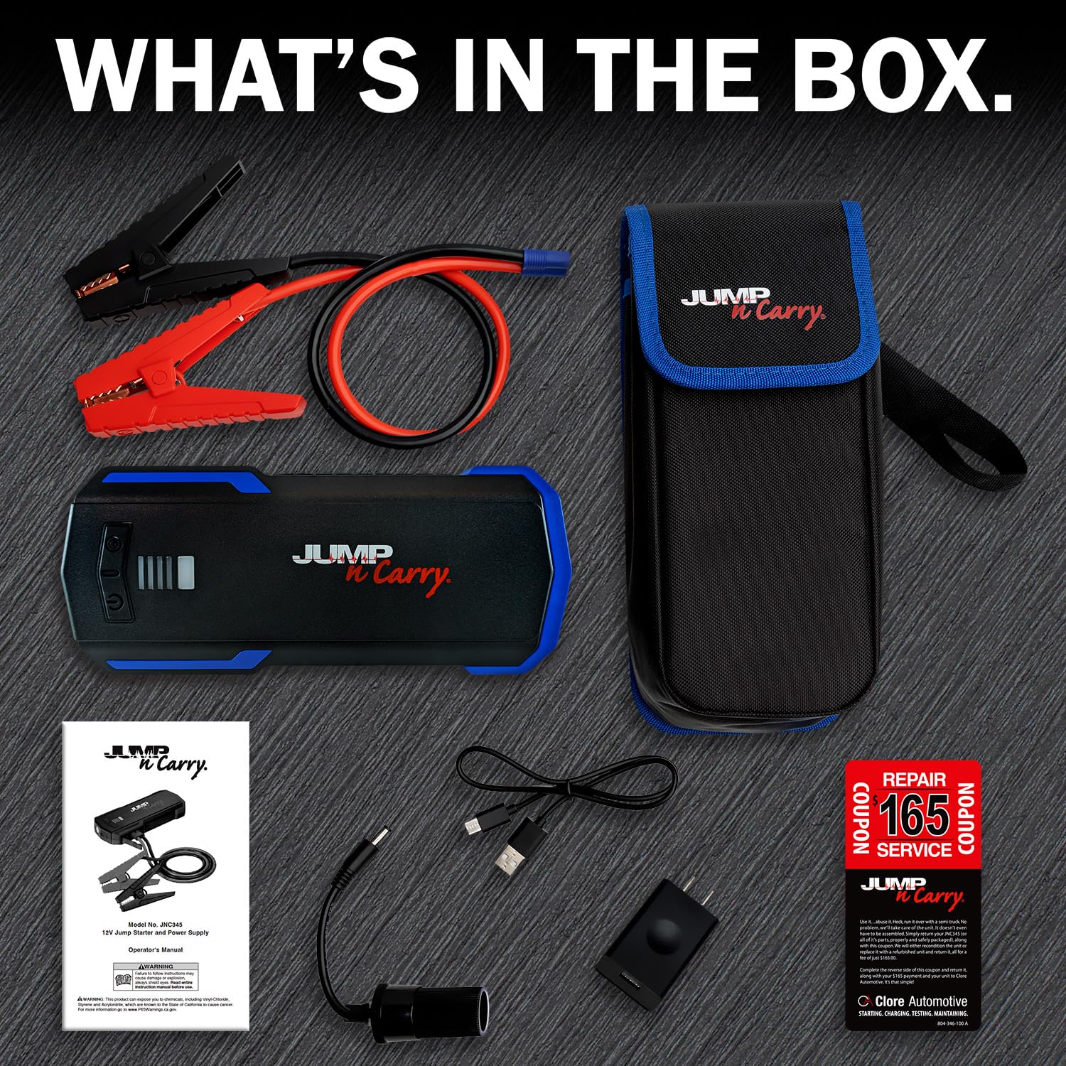 Clore Automotive Jnc345 Jump-N-Carry 3000A 12 Volt Lithium Jump Starter For Up To 10.0-Liter Gasoline And 10.0-Liter Diesel Engi